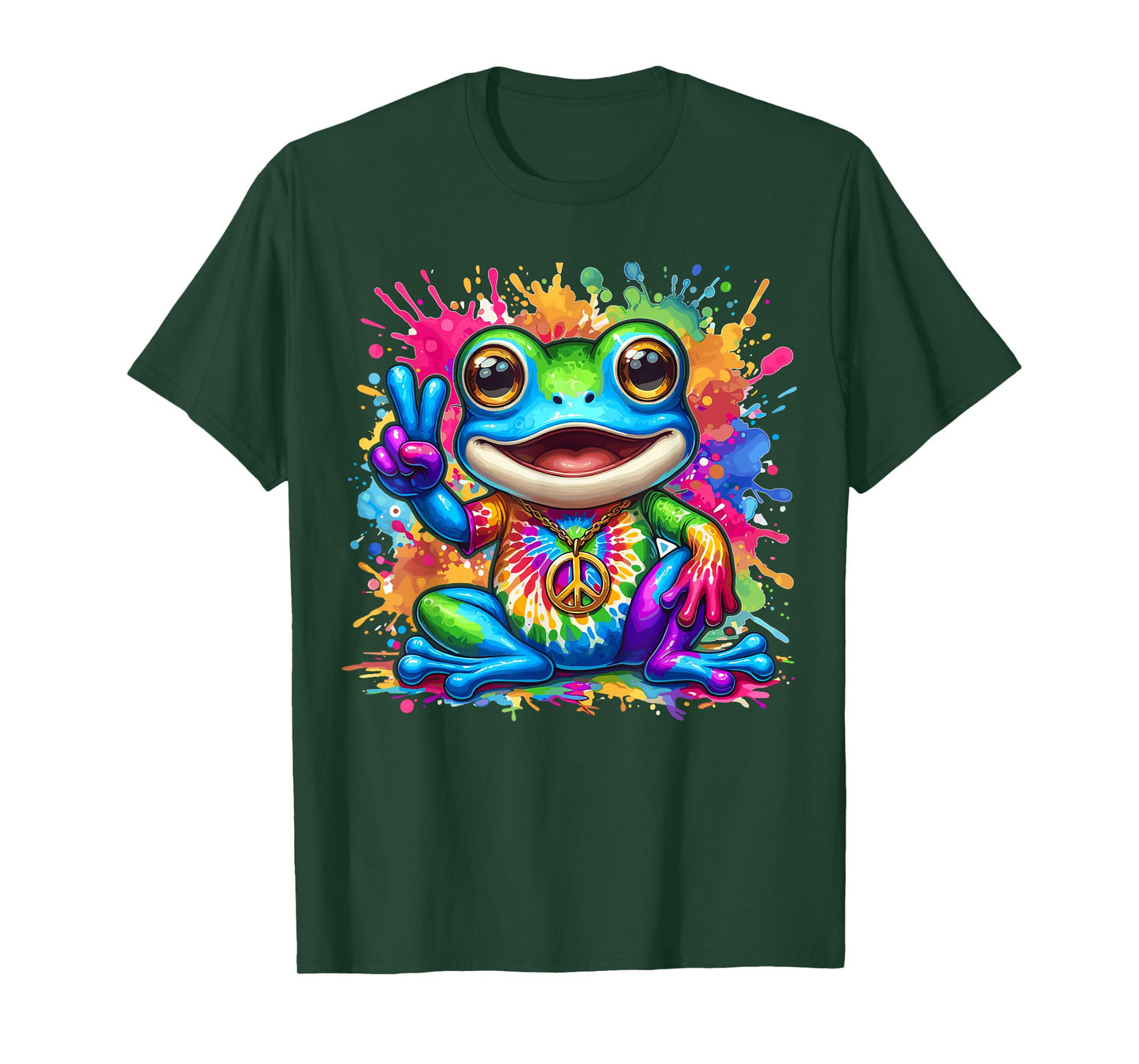 Magical and Funny Hippie Gifts Tie-Dye Frog Peace Sign Hippie T-Shirt