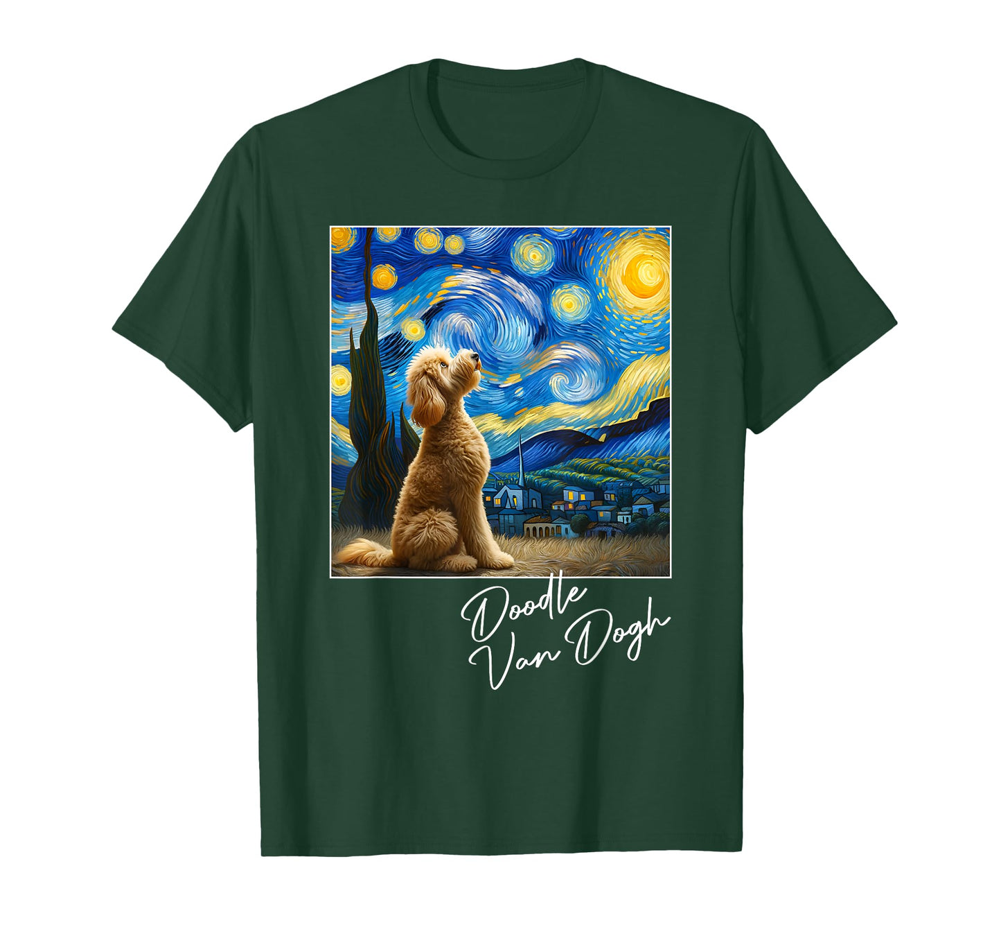 Van Gogh Starry Night Goldendoodle Dog Art Golden Doodle Dog T-Shirt for Men Women Girls Kids
