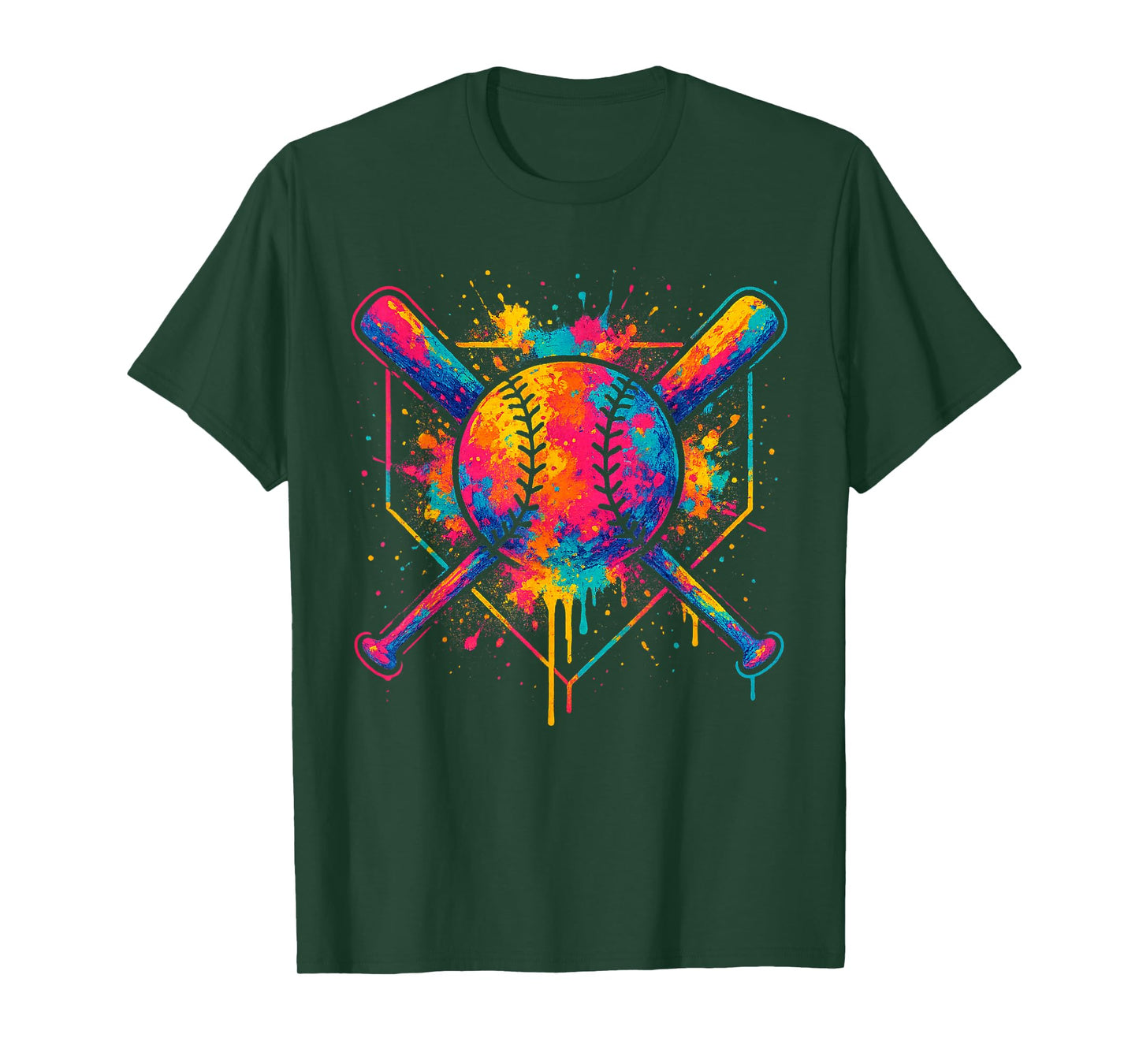 Colorful Splash Baseball Drip Bats and Ball for BoysYouth T-Shirt