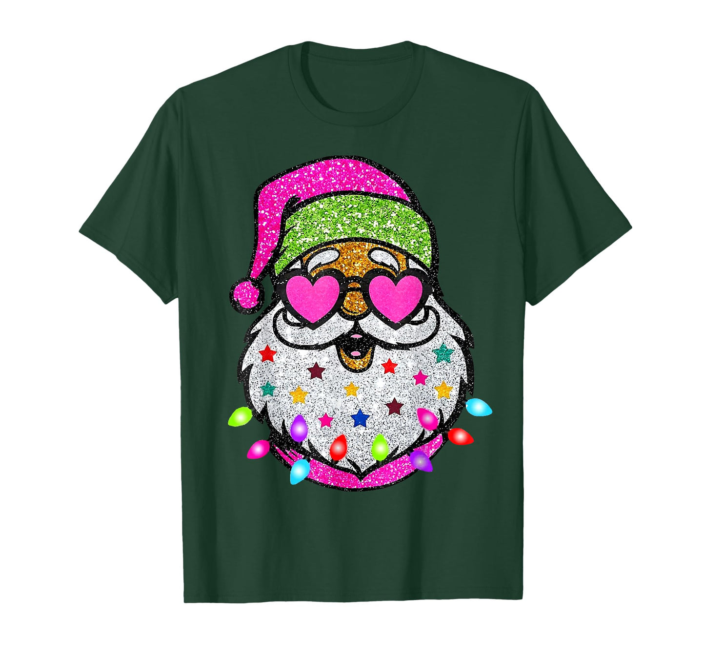 Cute Santa With Sunglasses Christmas Lights Pink Santa T-Shirt