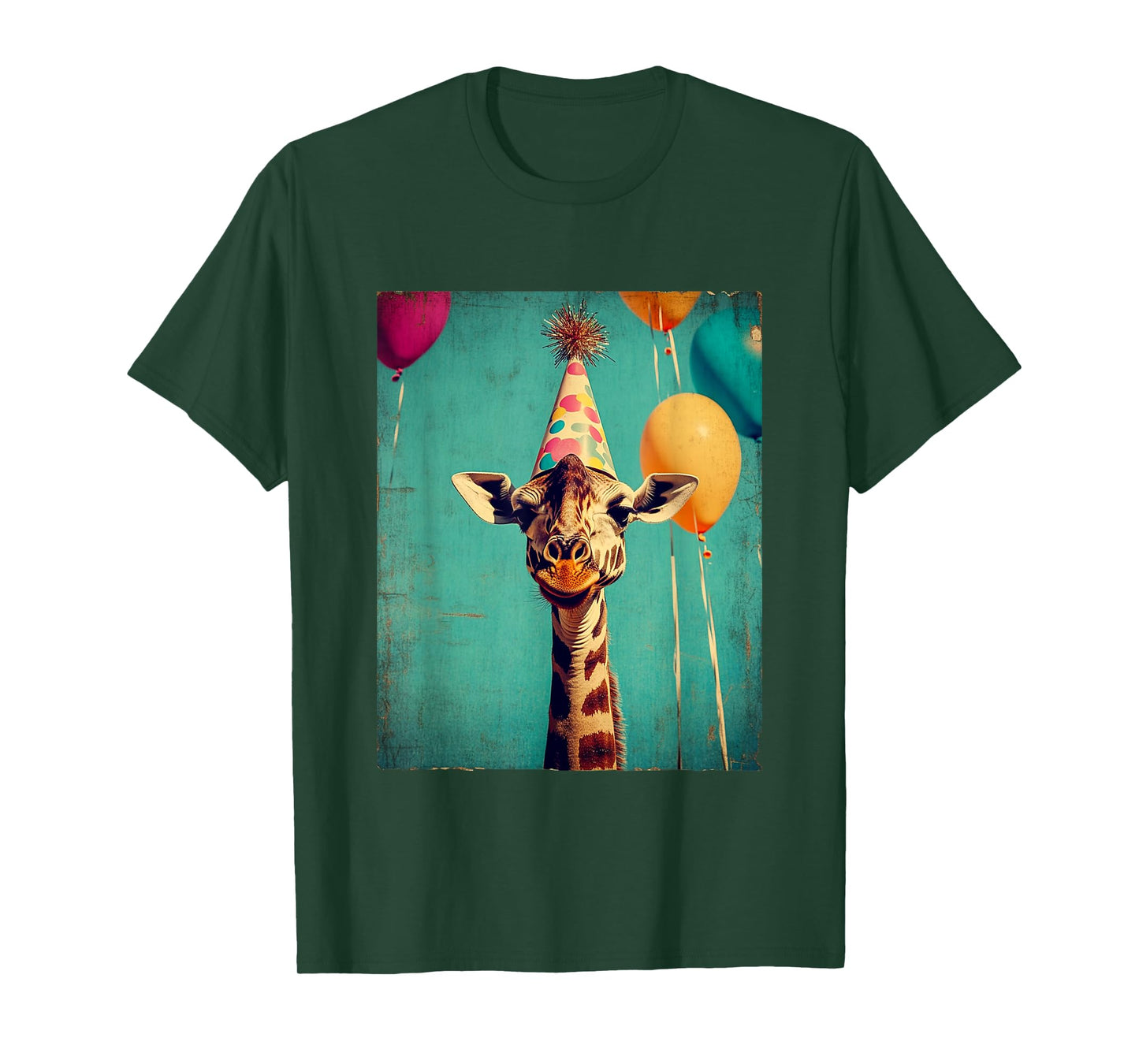 Giraffe Animal Zoo Birthday Party Apparel Unisex-Kids Retro Art Print Giraffe Birthday Party T-Shirt Black Short Sleeve Small