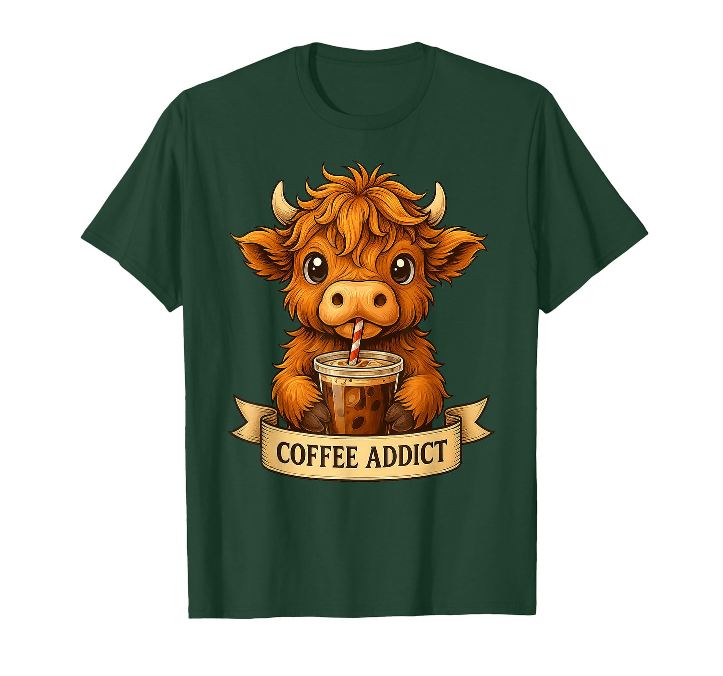 Cute Highland Cow Drink Coffee Funny Gifts for Men Women Kid T-Shirt