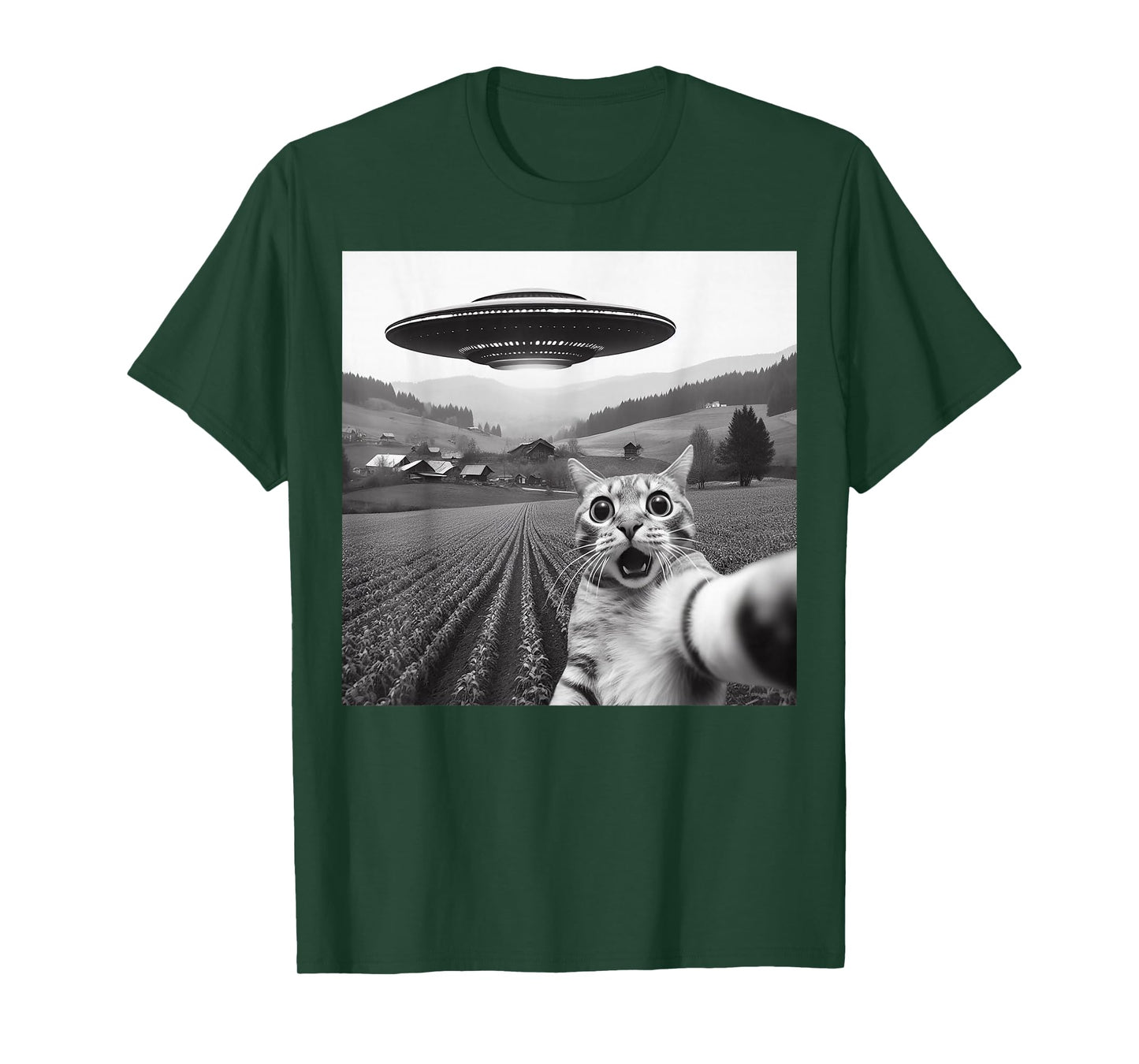 Cat Selfie With Alien UFO Funny Cat Gifts For Men Women Kid T-Shirt