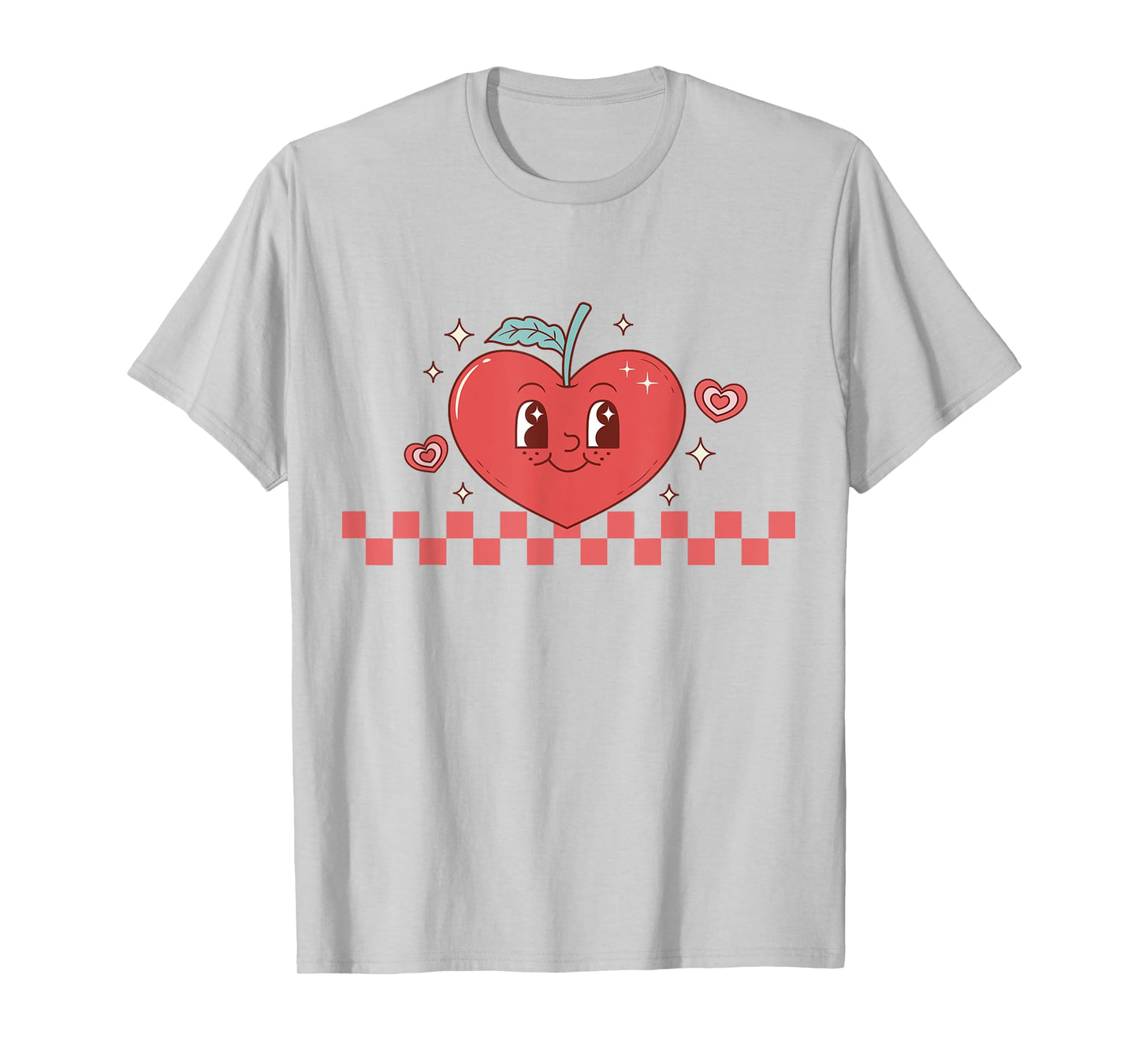 Cute Retro Checkered Apple with Face Teacher Heart Trendy T-Shirt for Men Women Kids