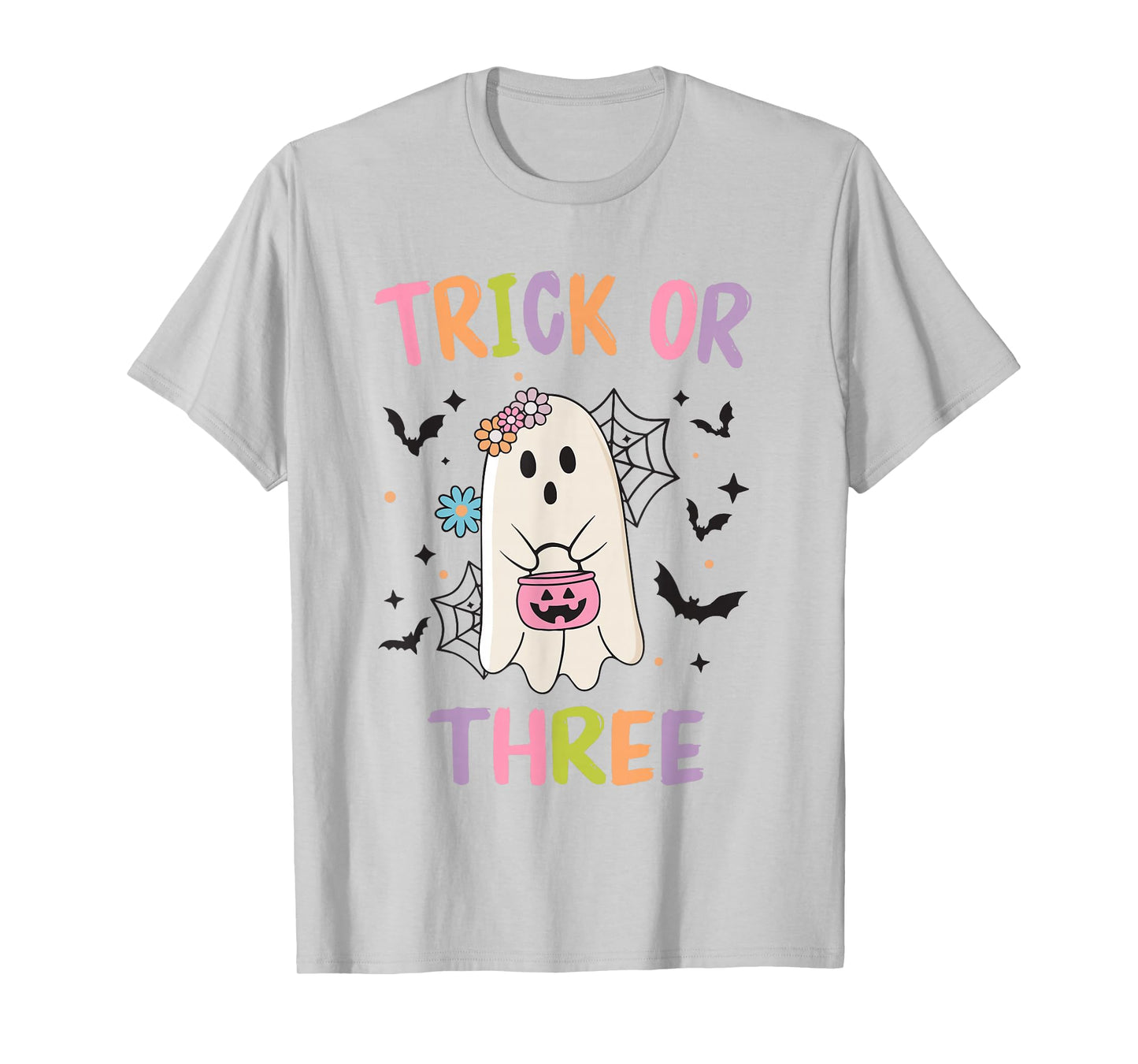 Trick or Three Cute Ghost Groovy 3rd Birthday Girls Kids T-Shirt