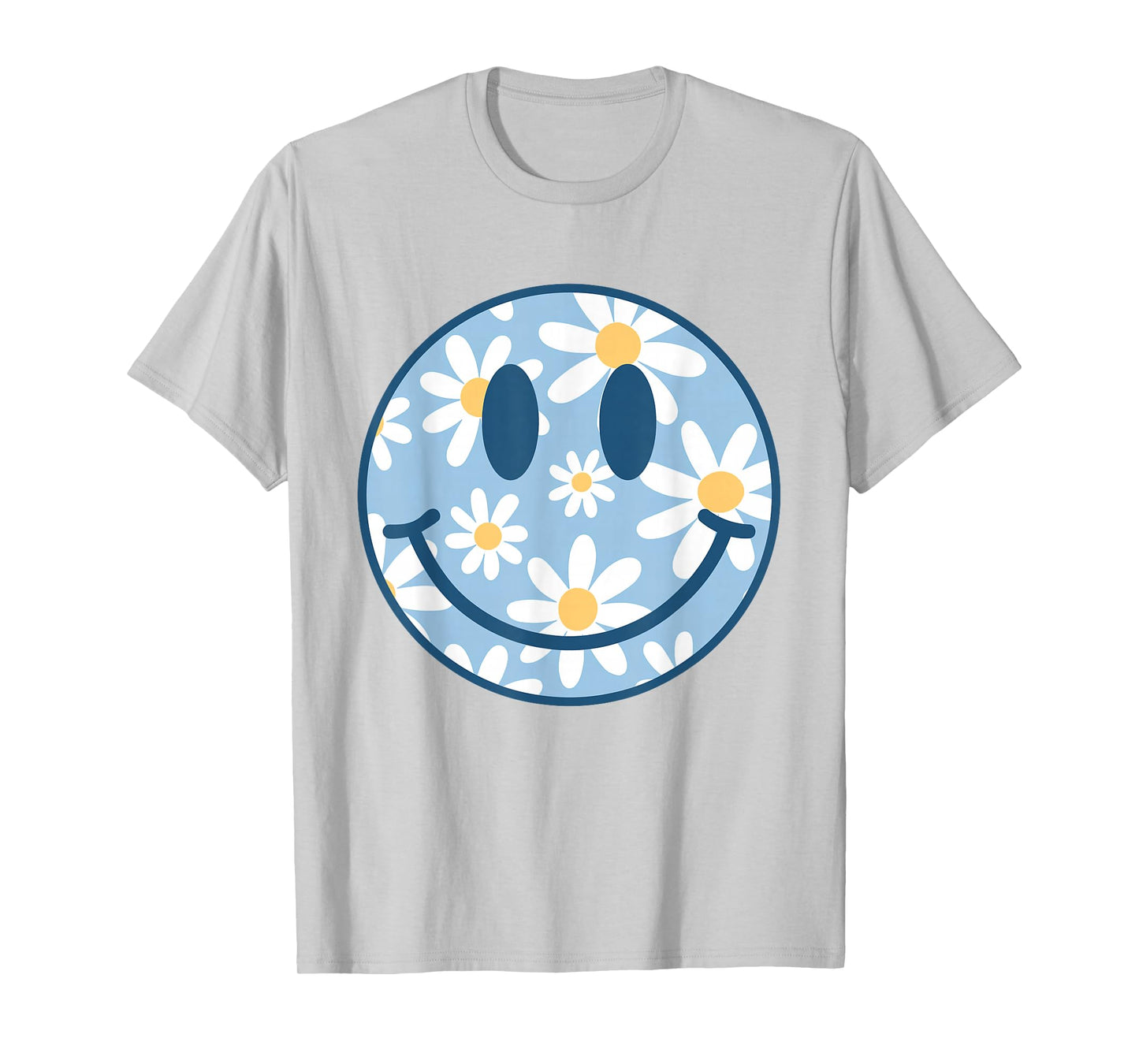 Retro Blue Happy Face Checkered Pattern Smile Face Trendy T-Shirt