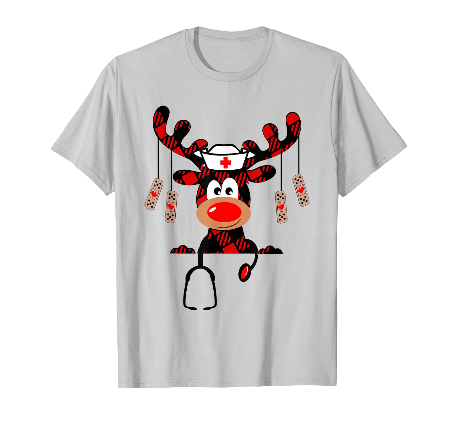 Nurse Christmas Reindeer Nurse Plaid NICU RN LPN Scrub Top T-Shirt