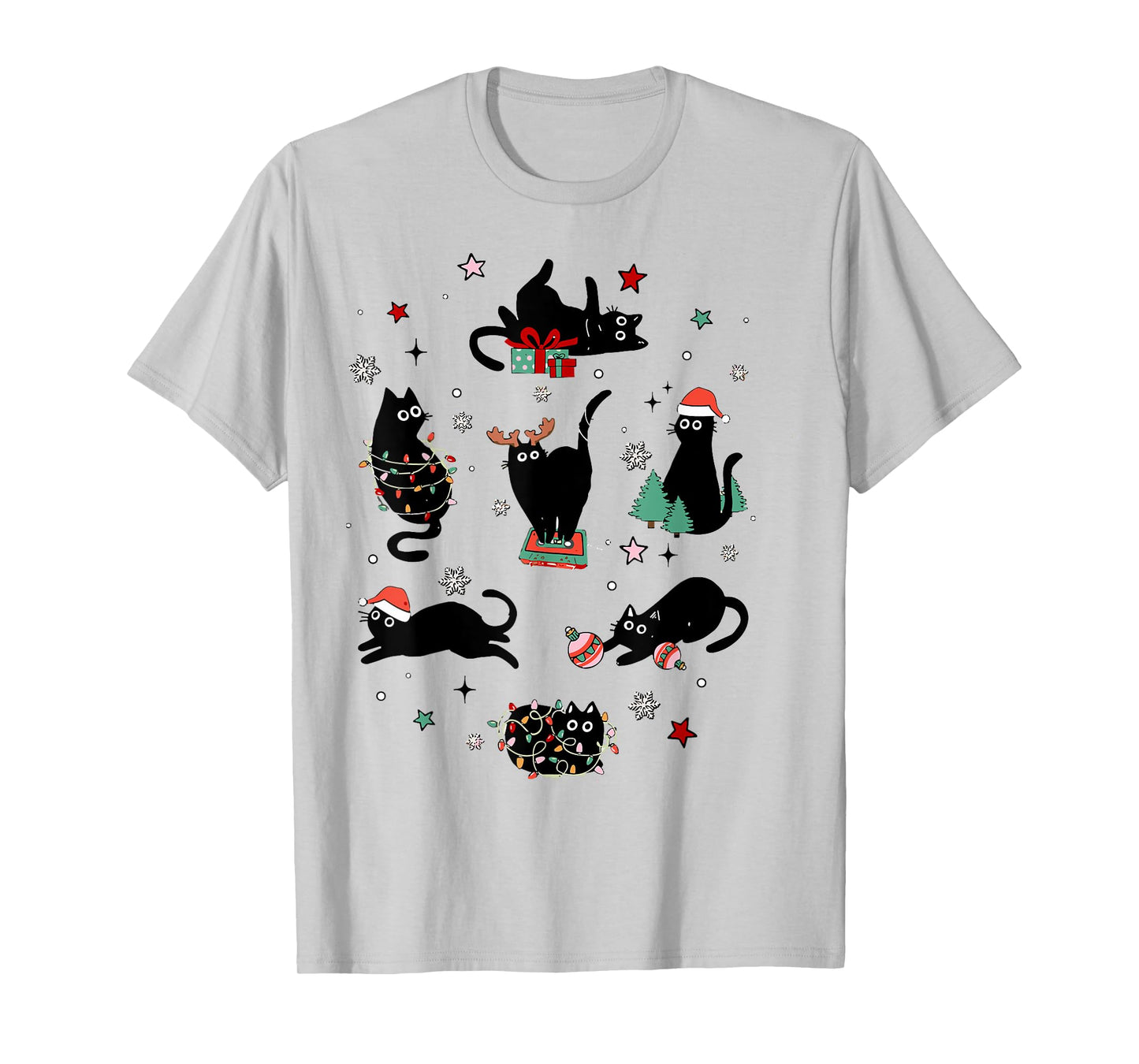 Santa Cat Light Gorgeous Reindeer Pajama Christmas Cat Lover T-Shirt