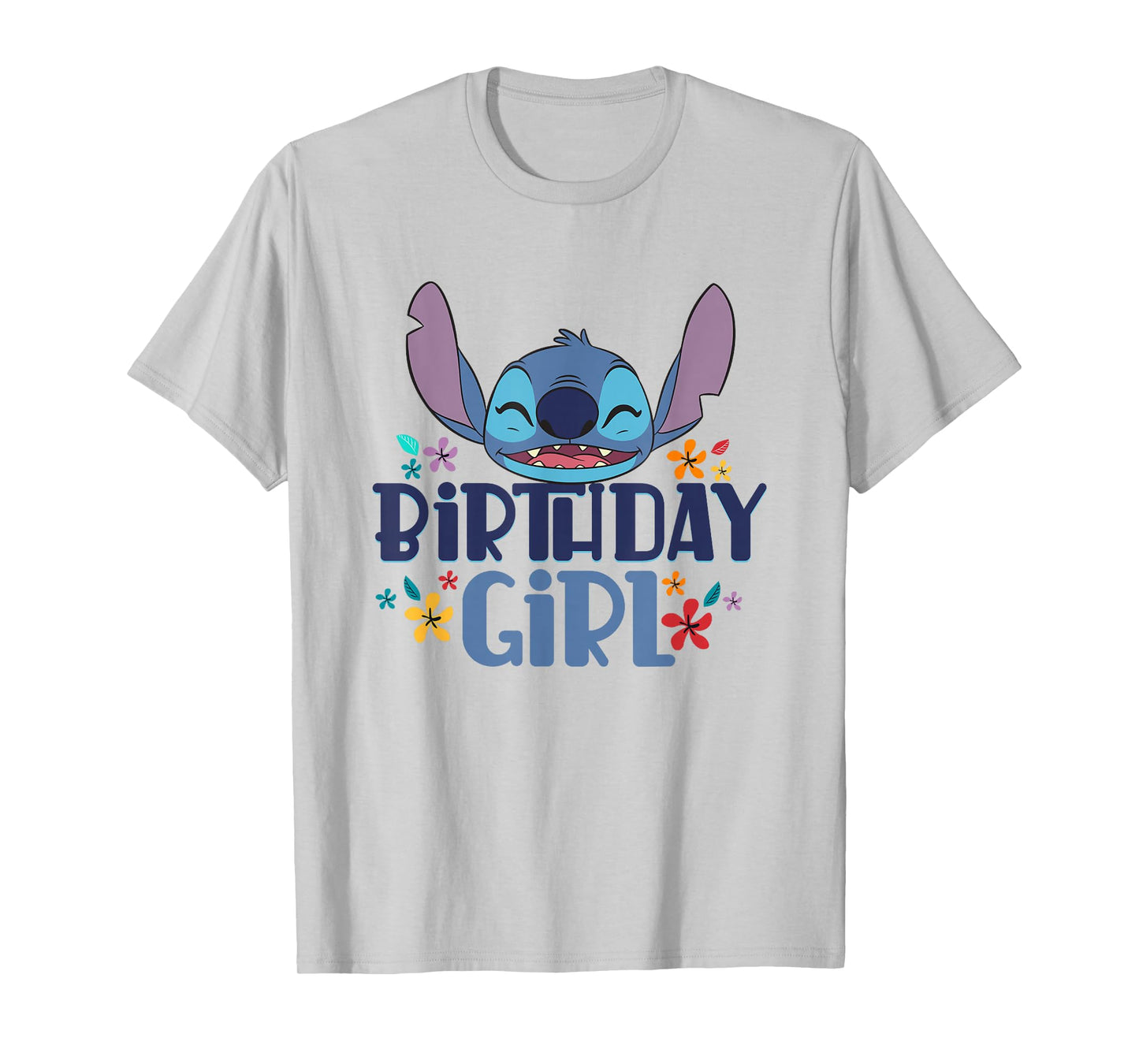 Disney Lilo & Stitch Birthday Girl Smile Stitch Floral Logo T-Shirt