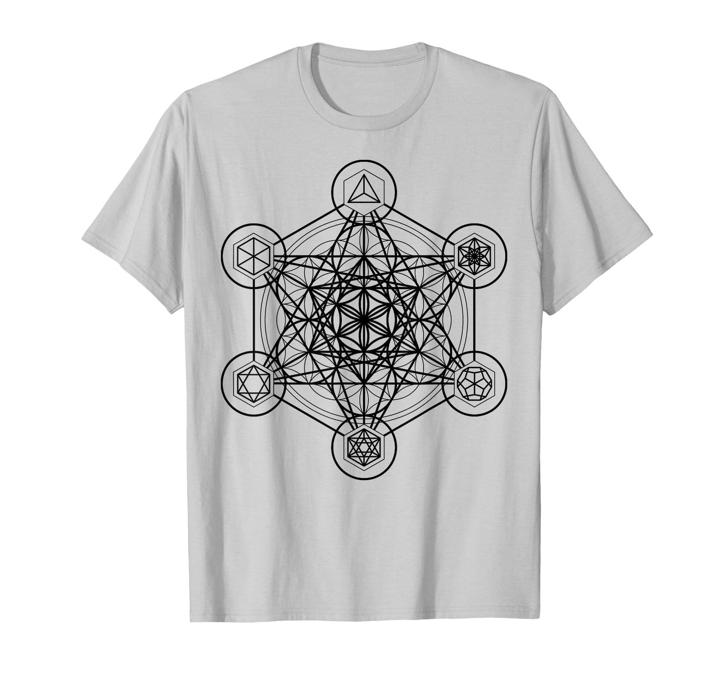Metatron's Cube Sacred Geometry Platonic Solids Black Lines T-Shirt