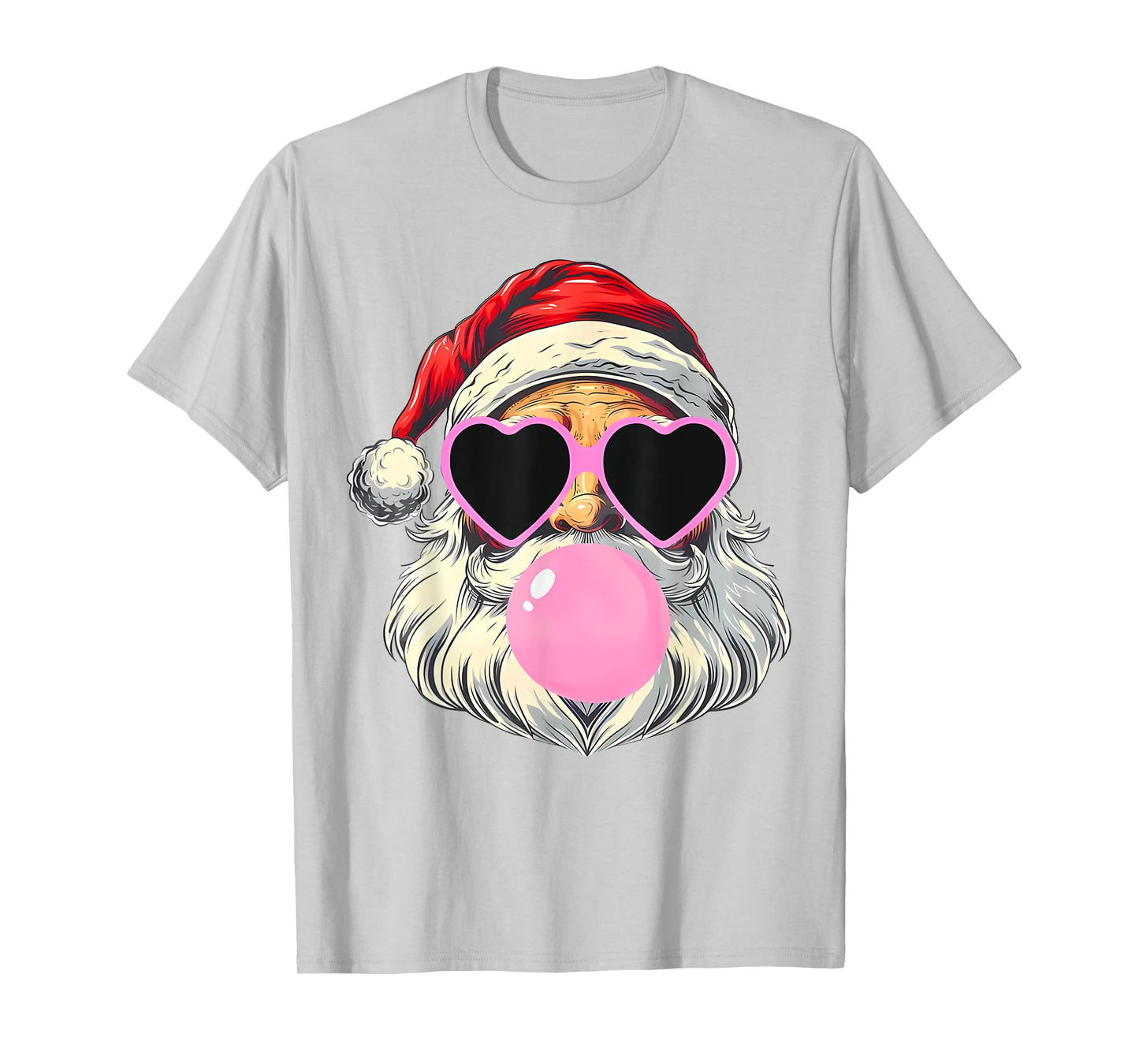 Santa Claus Blowing Bubble Gum Pink Sunglasses Christmas T-Shirt