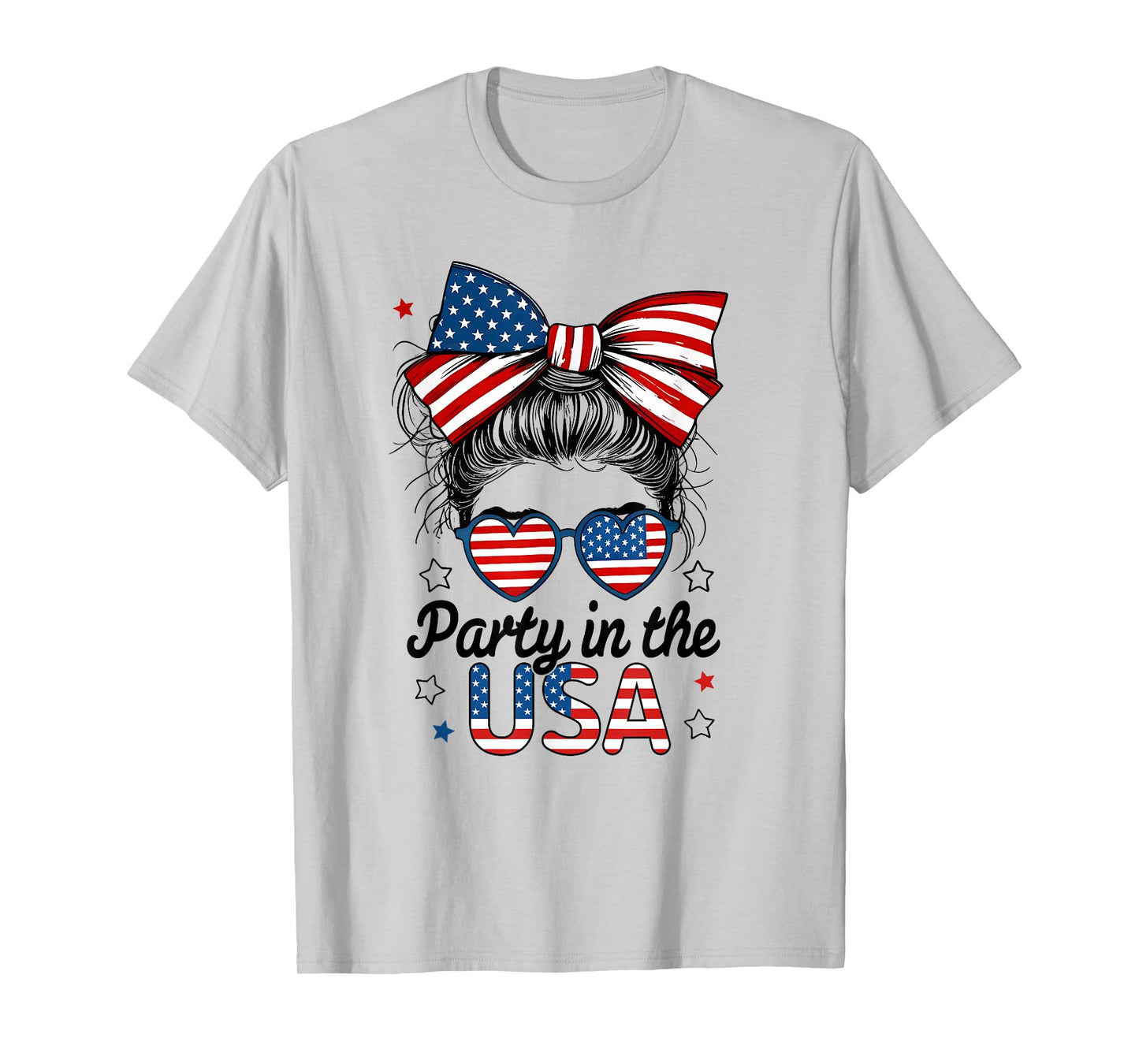 Party In USA Girls 4th of July Shirt Daughter Messy Bun USA T-Shirt