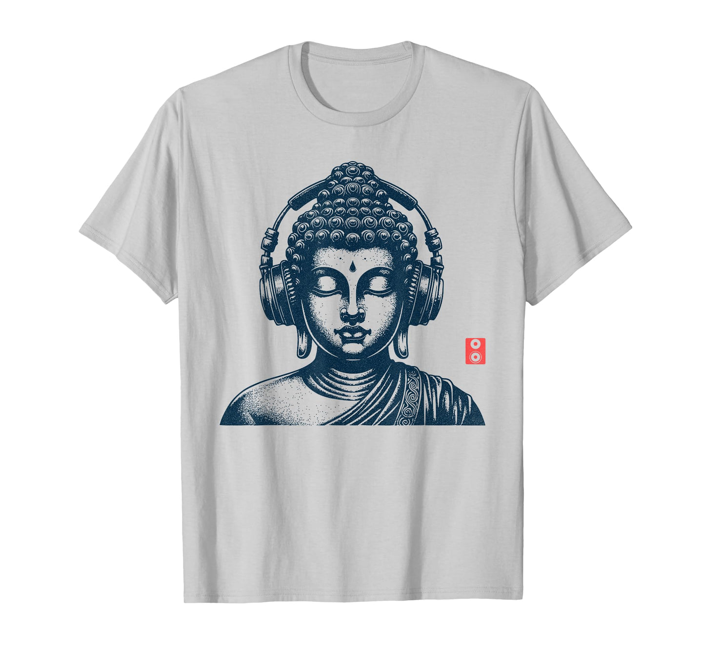 Buddha Wearing Headphones Vintage Retro Grey T-Shirt, Unisex-Adult, Short Sleeve, Music, Buddha, Relax
