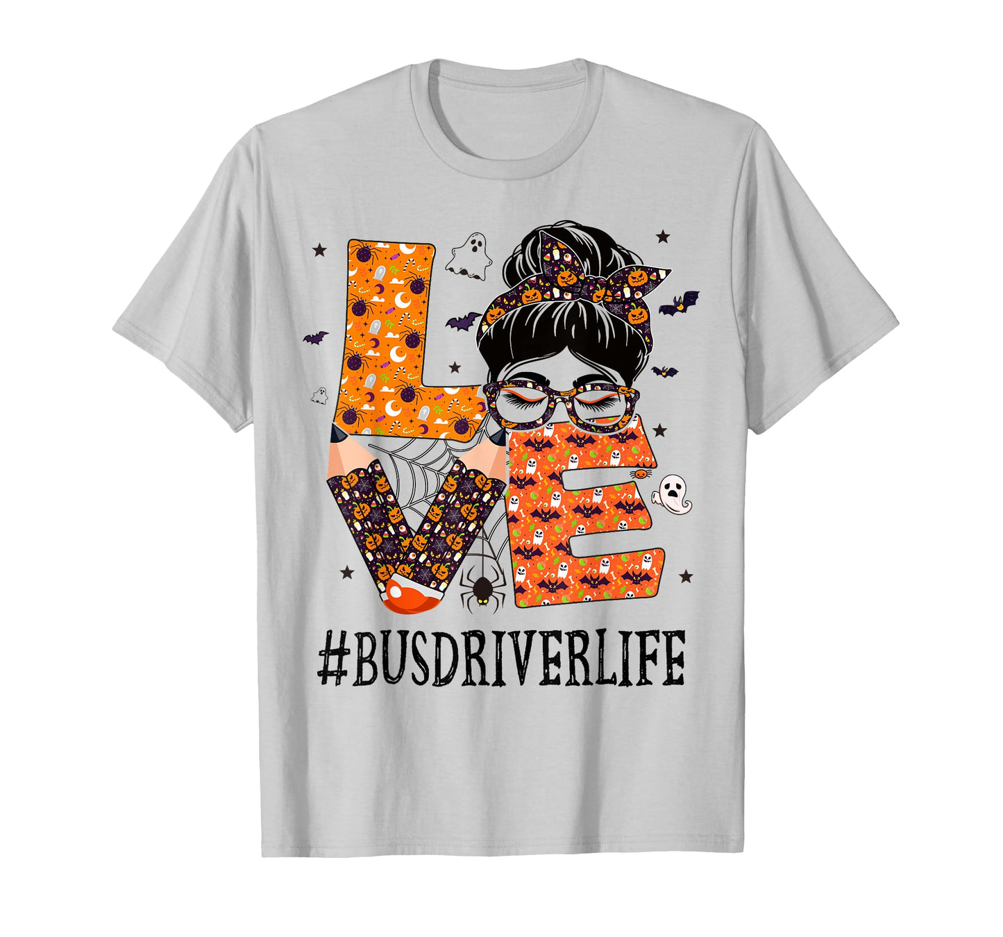 Bus Driver Love Messy Bun Pumpkin Women Halloween Costume T-Shirt