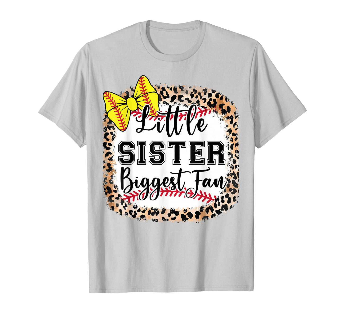Little Sister Biggest Fan Softball Bow Catcher Teen Girl Mom T-Shirt