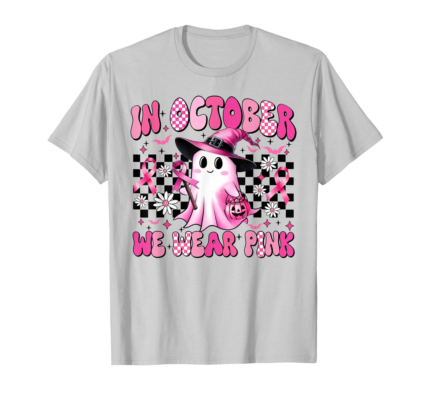 in October We Wear Pink Breast Cancer Awareness Halloween T-Shirt
