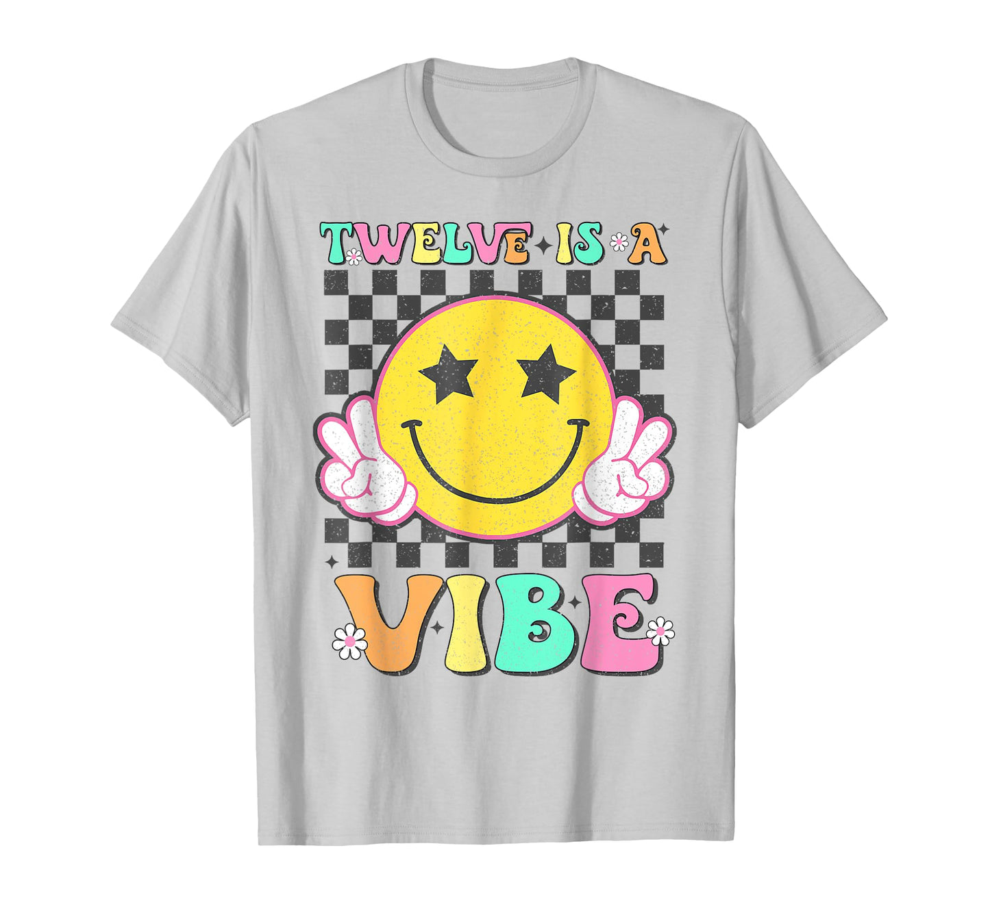 Twelve Is A Vibe 12th Birthday Groovy Smile Face 12Years Old T-Shirt