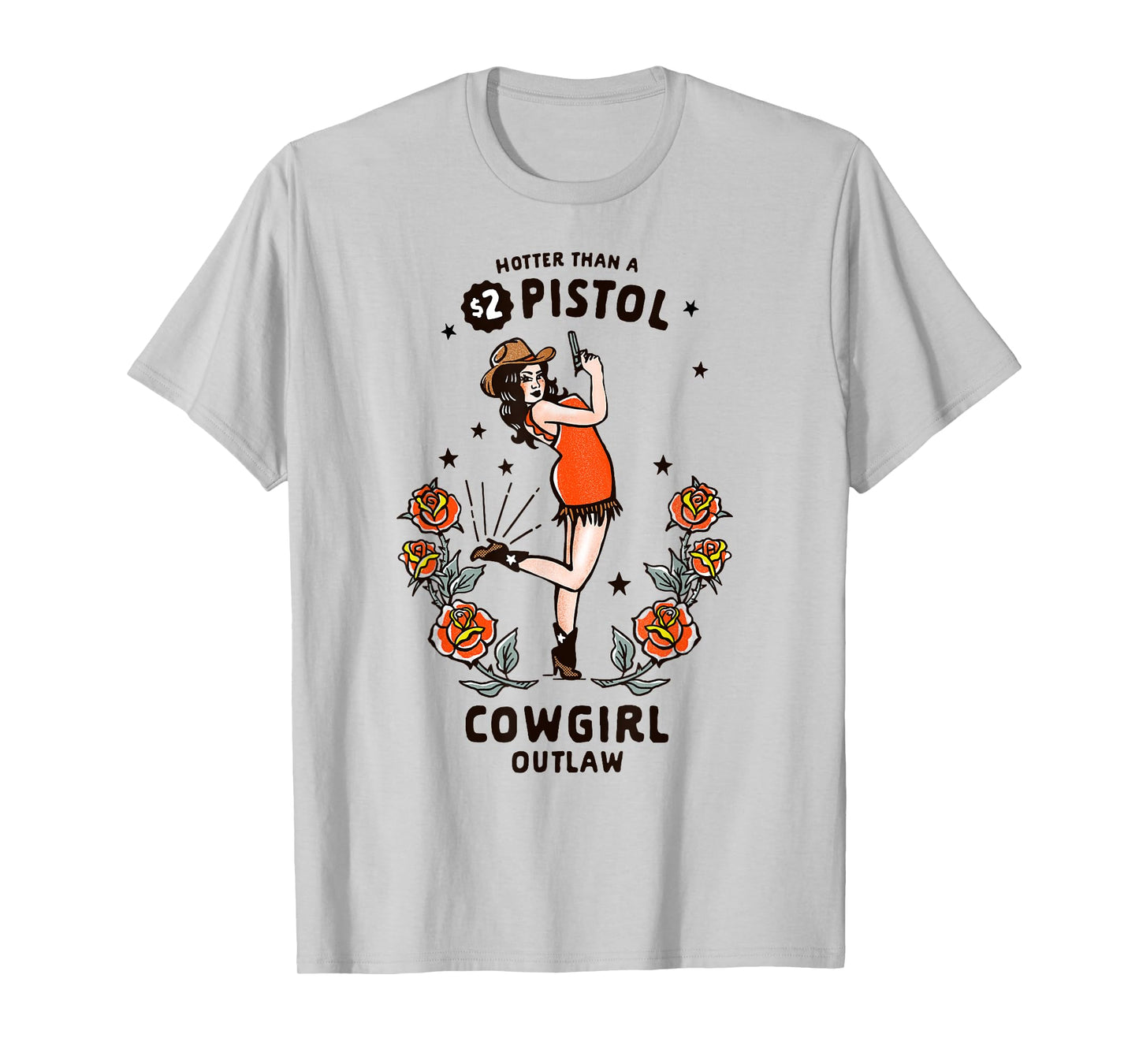 Women's Western Boho Graphic Tee Retro Outlaw Cowgirl Pinup T-Shirt