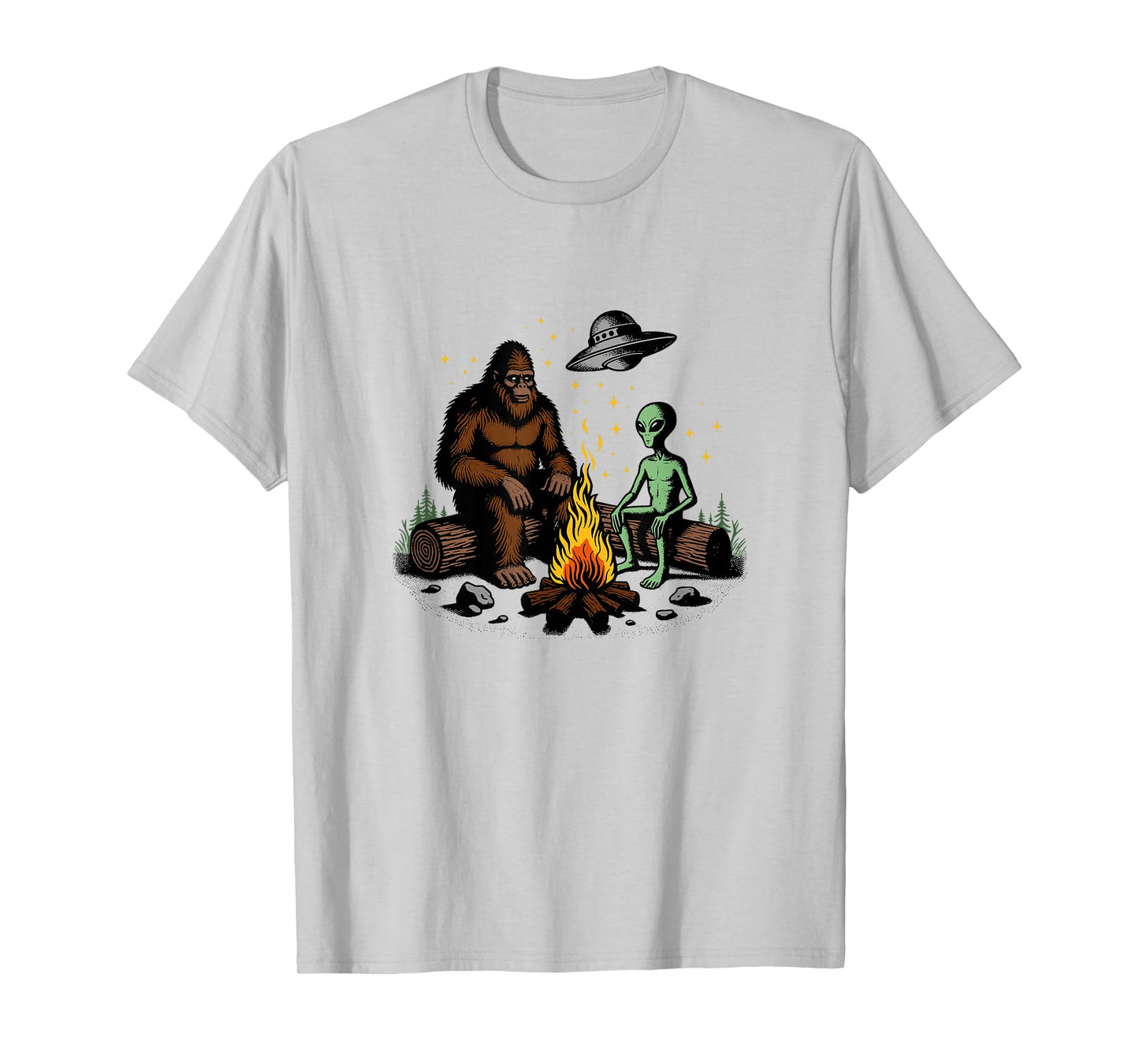 Bigfoot And Alien Campfire Gifts For Outdoor Lovers T-Shirt