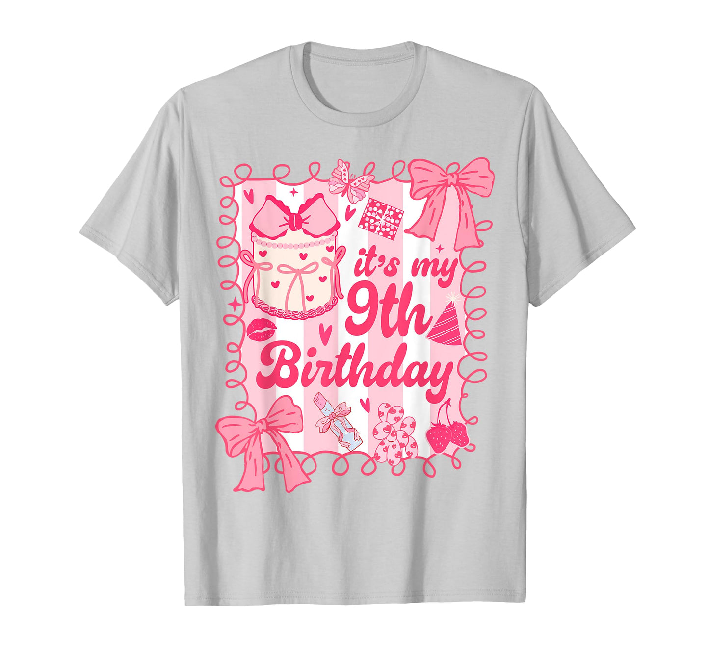Kid It's My 9th Birthday Coquette Aesthetic 9 Years Old Girl T-Shirt