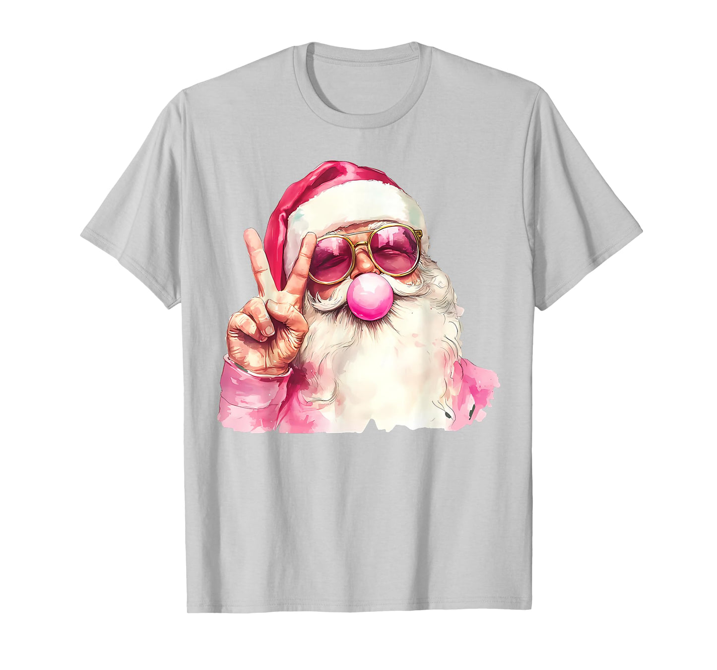 Santa Claus Blowing Bubble Gum Pink Sunglasses Christmas T-Shirt