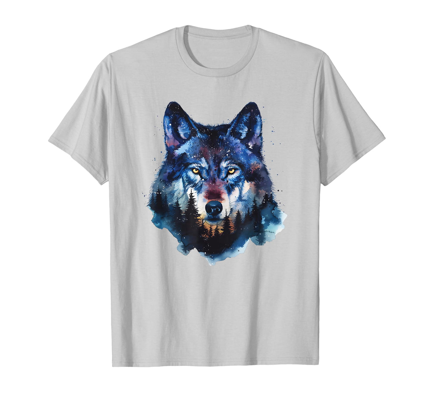 Wolf Splash Art Animal Face Forest Landscape Wolf T-Shirt