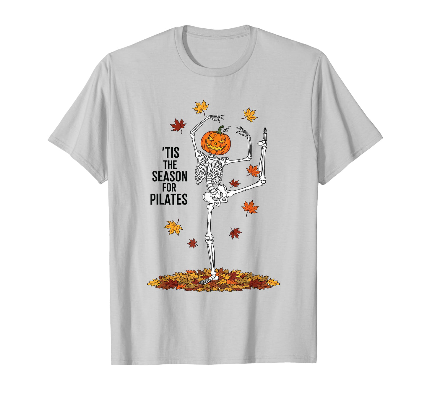 Funny Pilates Skeleton Pumpkin Yoga Halloween Fall Workout T-Shirt