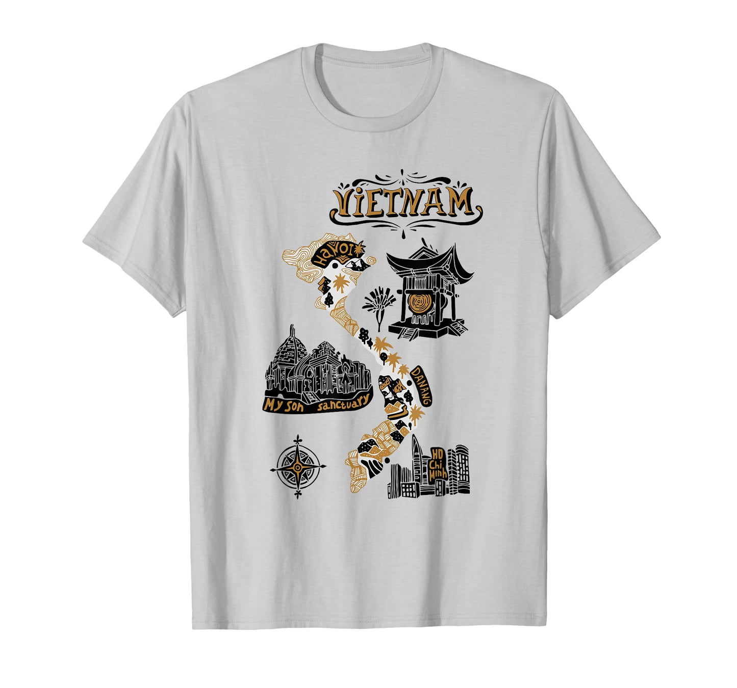 Travel Asia Vietnam Map Hanoi Ho Chi Minh Vacation Souvenir T-Shirt