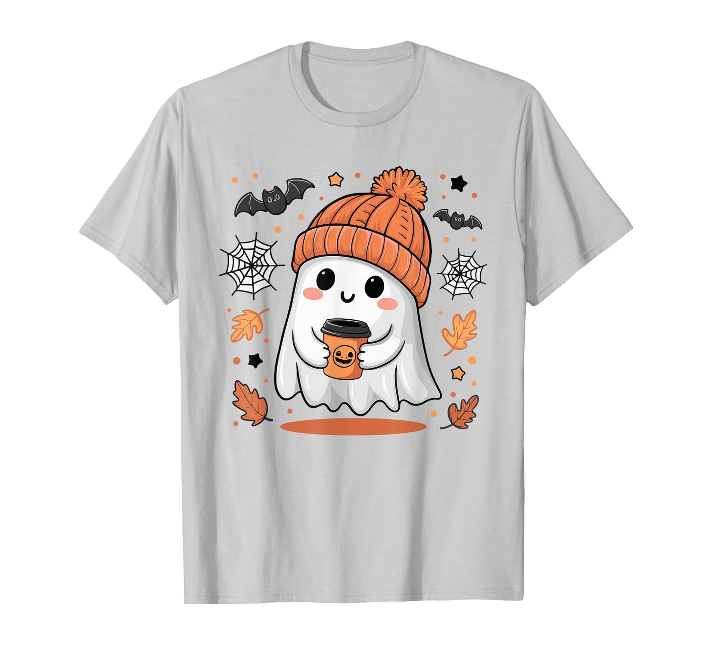 Cute Ghost Drinking Coffee Halloween Ghost Ice Coffee Womens T-Shirt