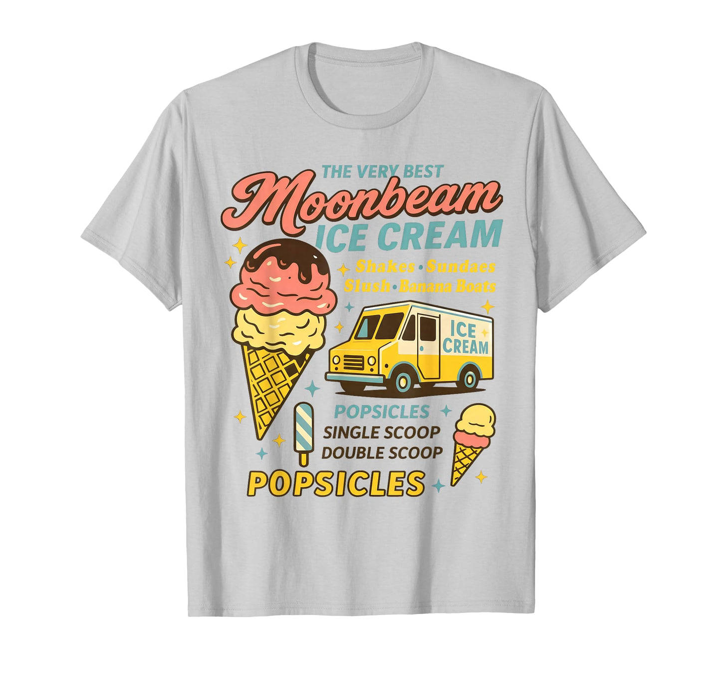 Vintage Moonbeam Ice Cream Truck Retro Double Scoop Popsicle T-Shirt