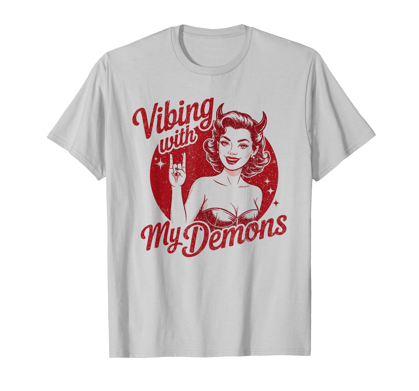 Vibing with My Demons Retro Devil Girl T-Shirt