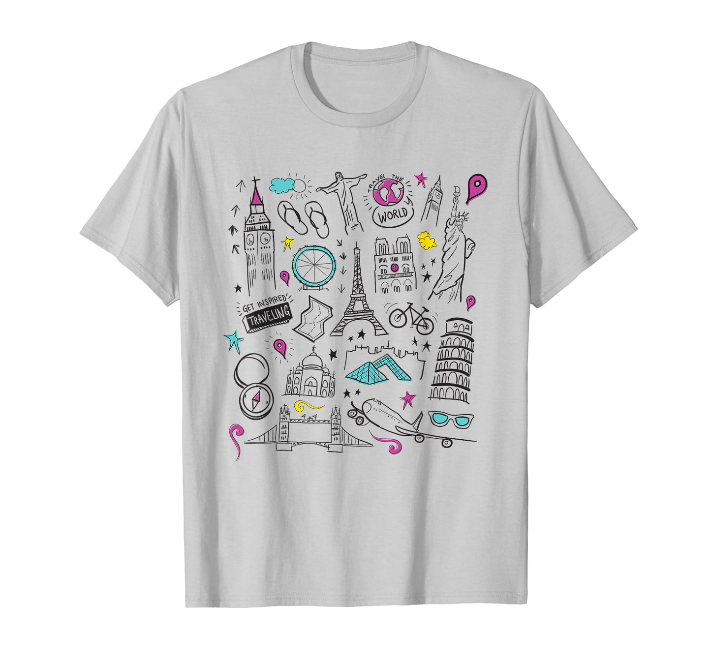 World Travel shirt Eiffel tower, Statue of Liberty, Big Ben T-Shirt