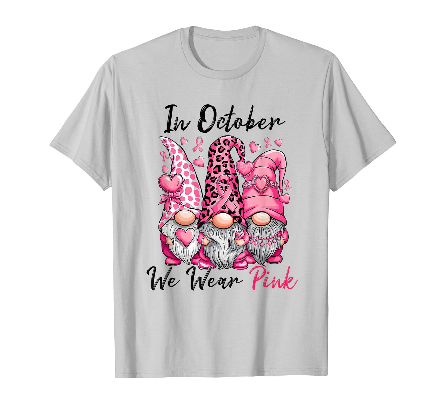 In October We Wear Pink Cute Gnomes Breast Cancer Awareness T-Shirt