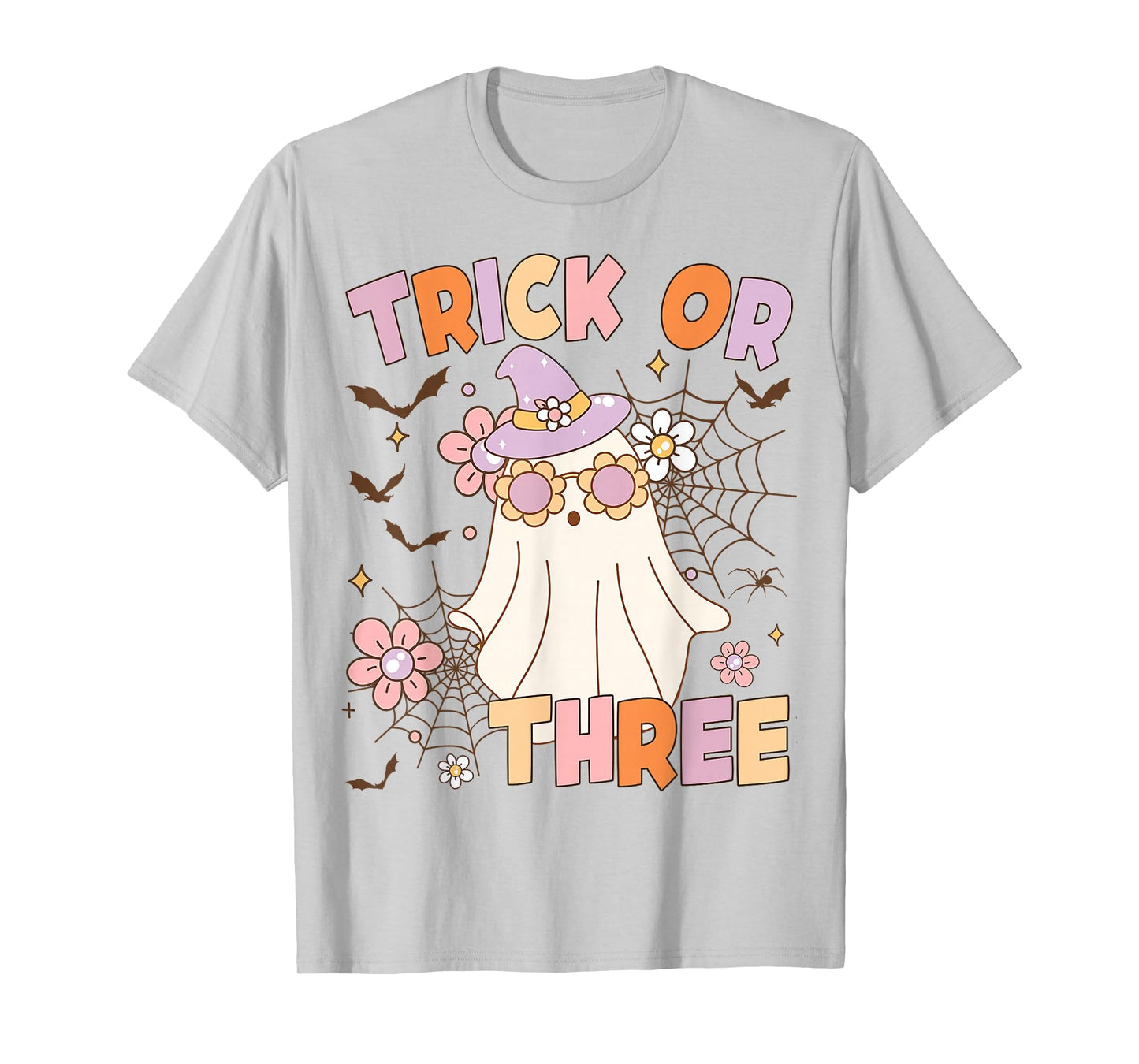 Trick or Three Cute Ghost Groovy 3rd Birthday Spooky 3 Years T-Shirt