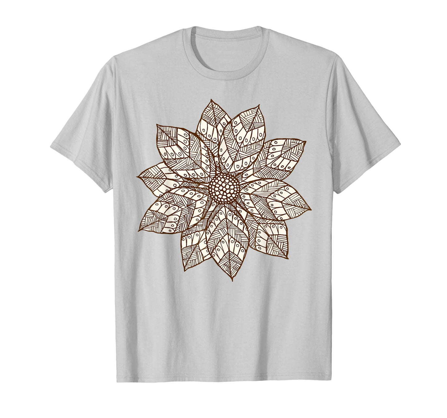 Brown & White Mandala Flower Yoga Sacred Mantra Geometry T-Shirt