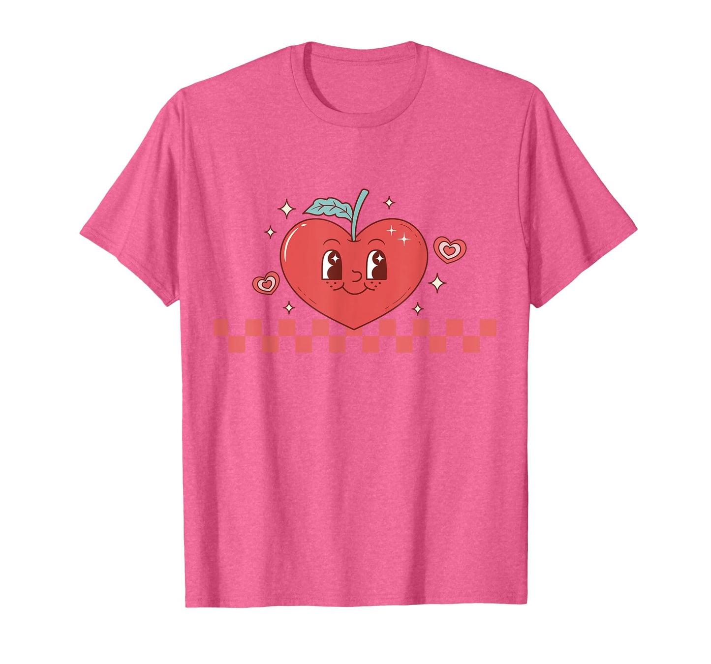 Cute Retro Checkered Apple with Face Teacher Heart Trendy T-Shirt for Men Women Kids