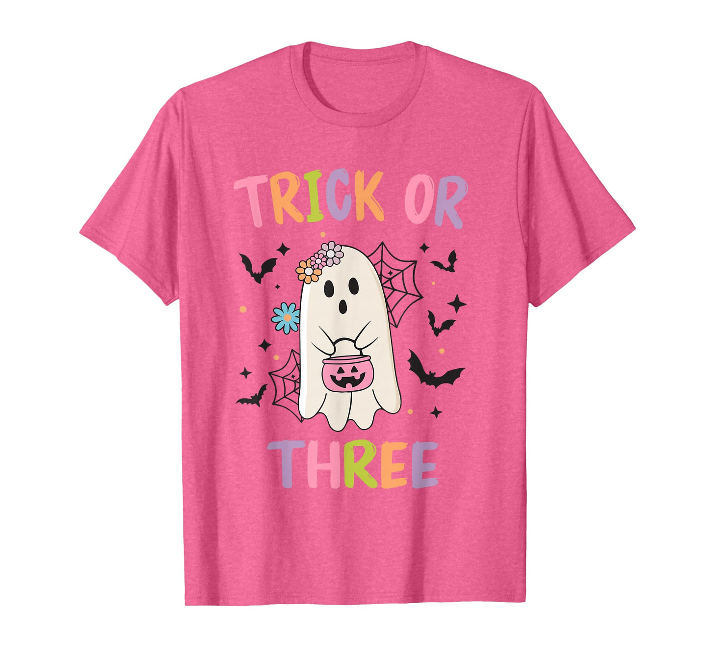 Trick or Three Cute Ghost Groovy 3rd Birthday Girls Kids T-Shirt