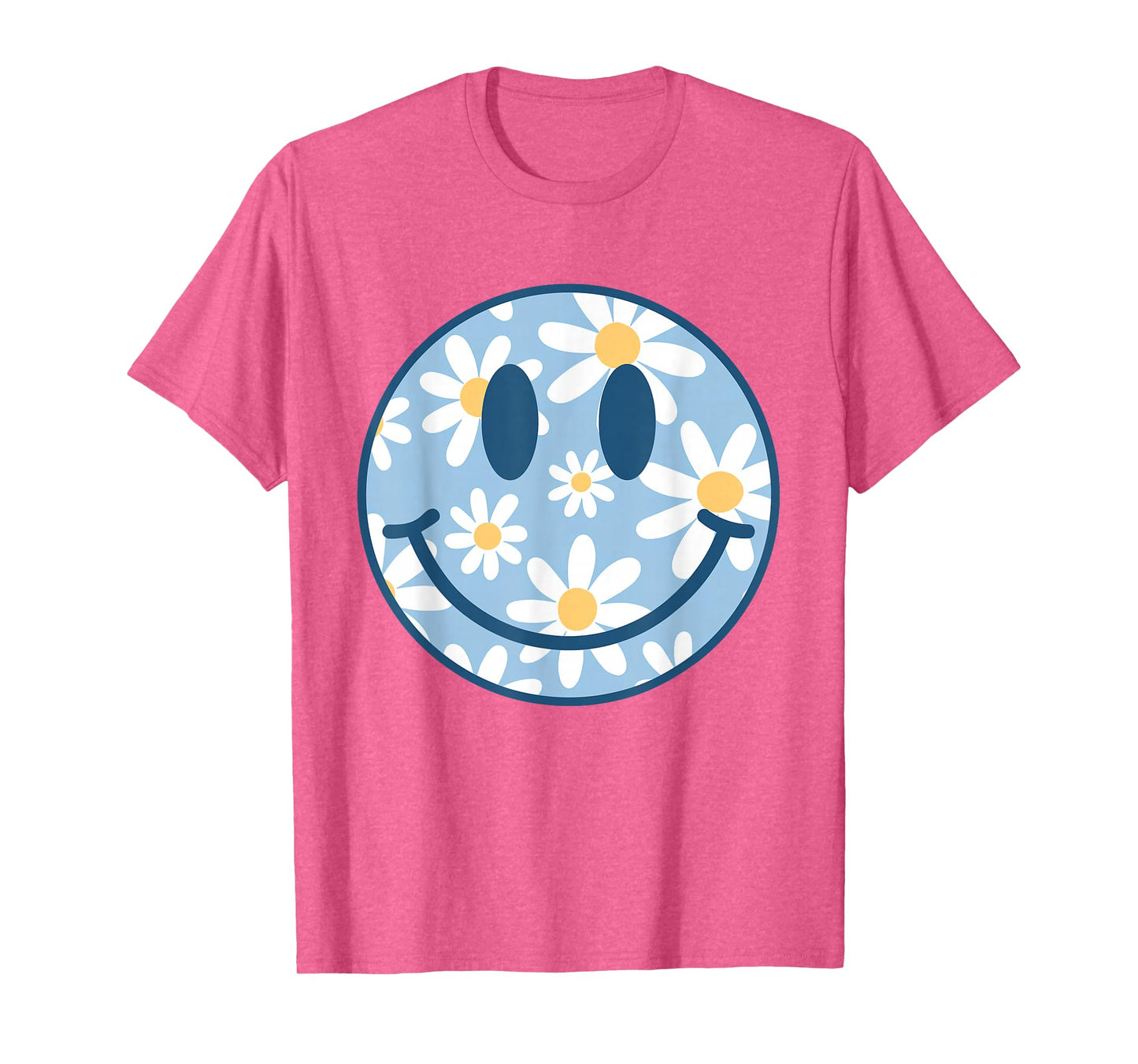 Retro Blue Happy Face Checkered Pattern Smile Face Trendy T-Shirt