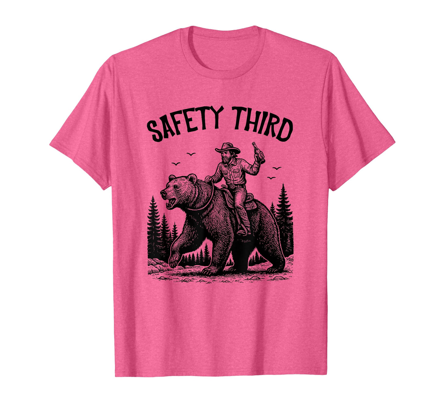 Safety Third, Guys Grizzly Bear, Cowboy Riding Bear Costume T-Shirt