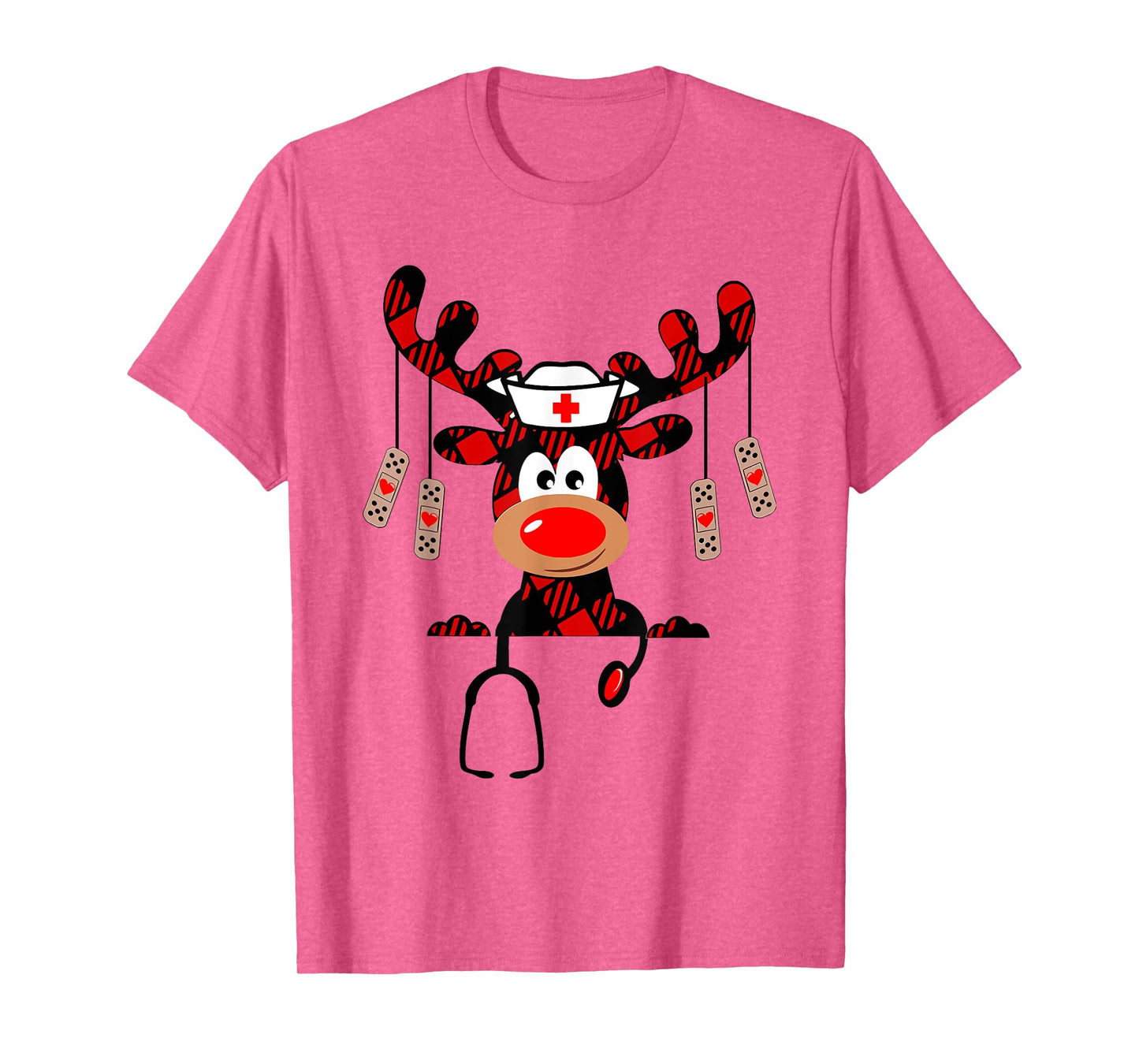 Nurse Christmas Reindeer Nurse Plaid NICU RN LPN Scrub Top T-Shirt