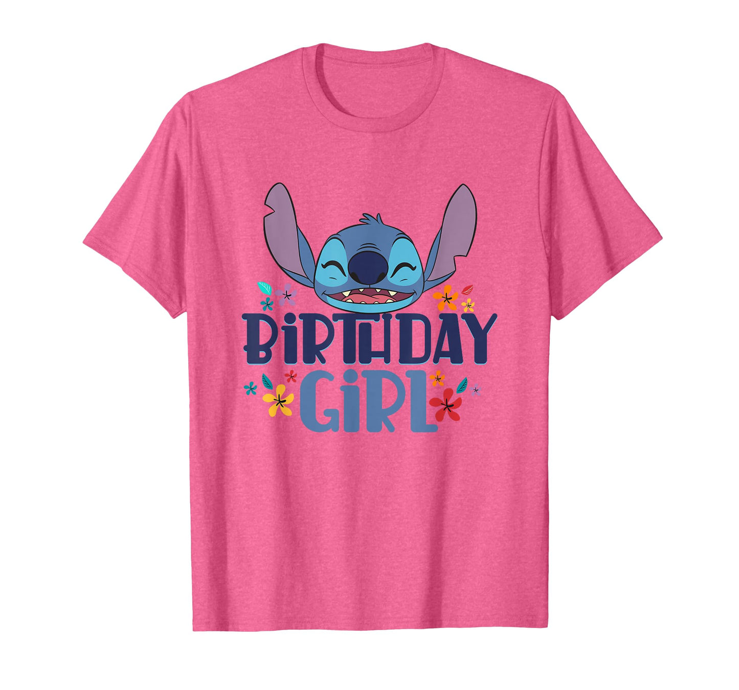 Disney Lilo & Stitch Birthday Girl Smile Stitch Floral Logo T-Shirt