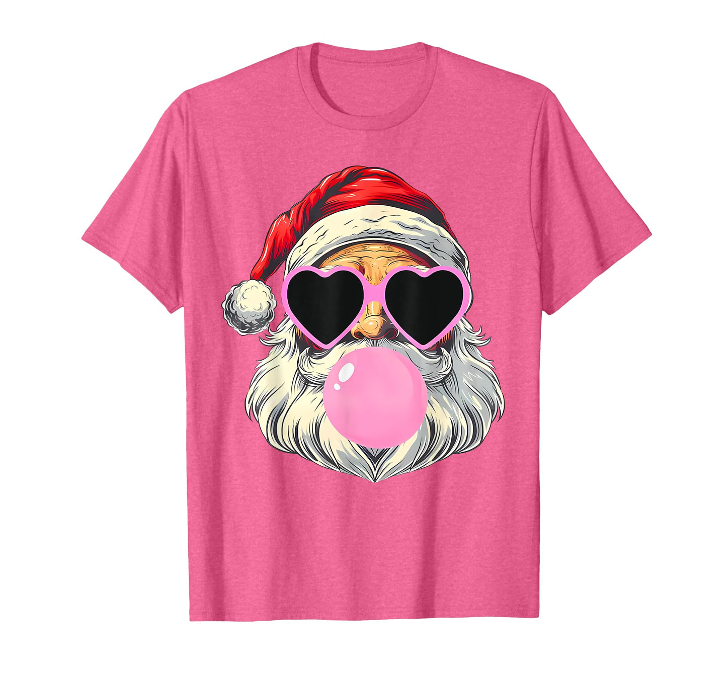 Santa Claus Blowing Bubble Gum Pink Sunglasses Christmas T-Shirt
