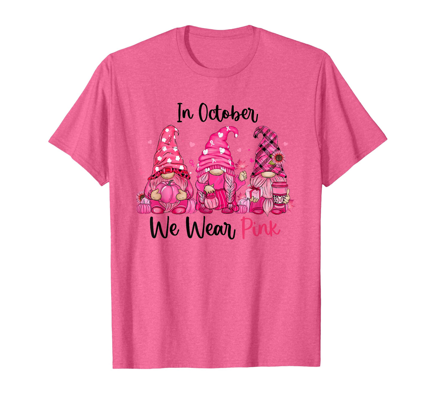 In October We Wear Pink Cute Gnomes Breast Cancer Awareness T-Shirt