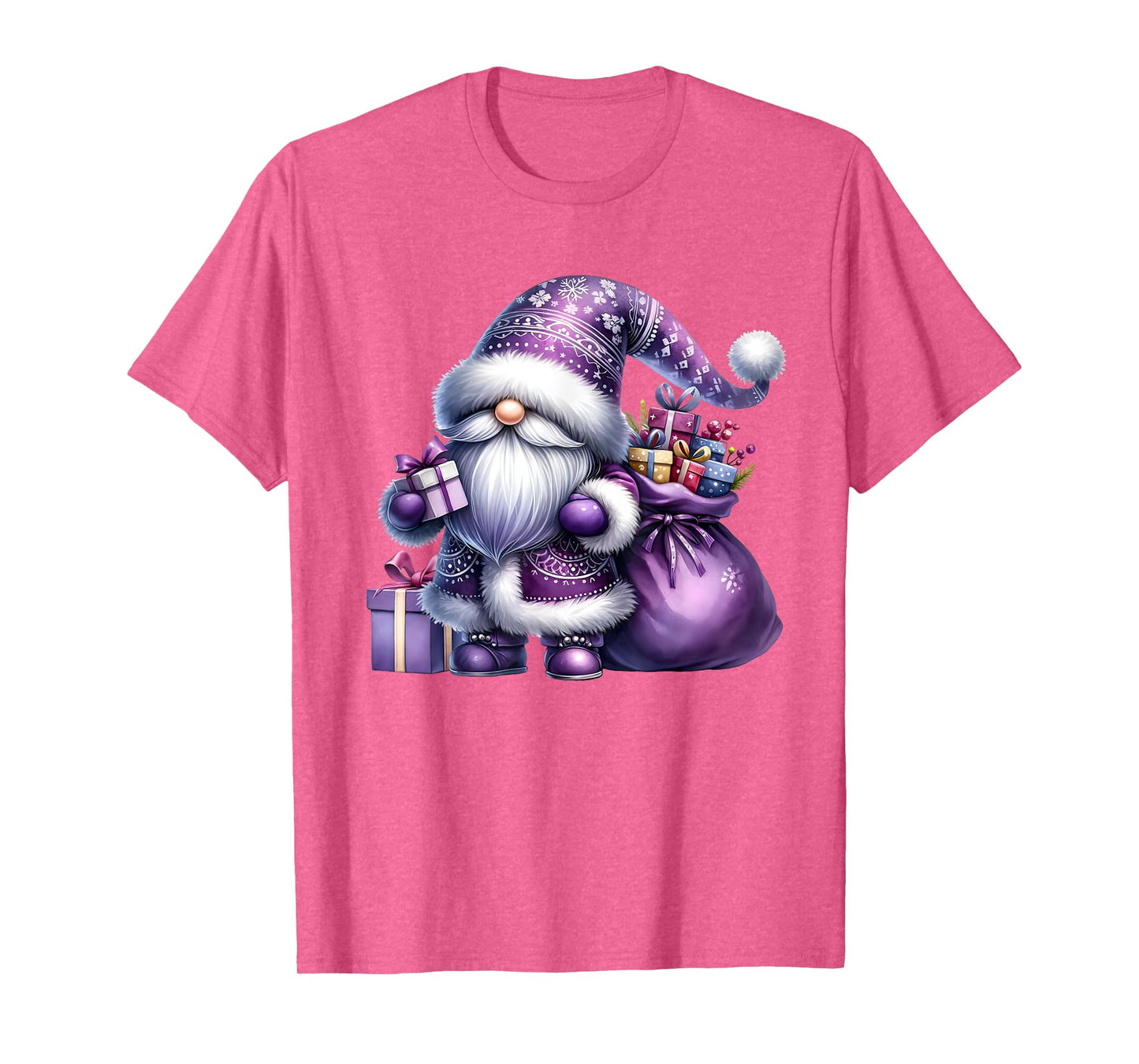 Purple Christmas Gnome With Santa Bag For Women Men Xmas T-Shirt