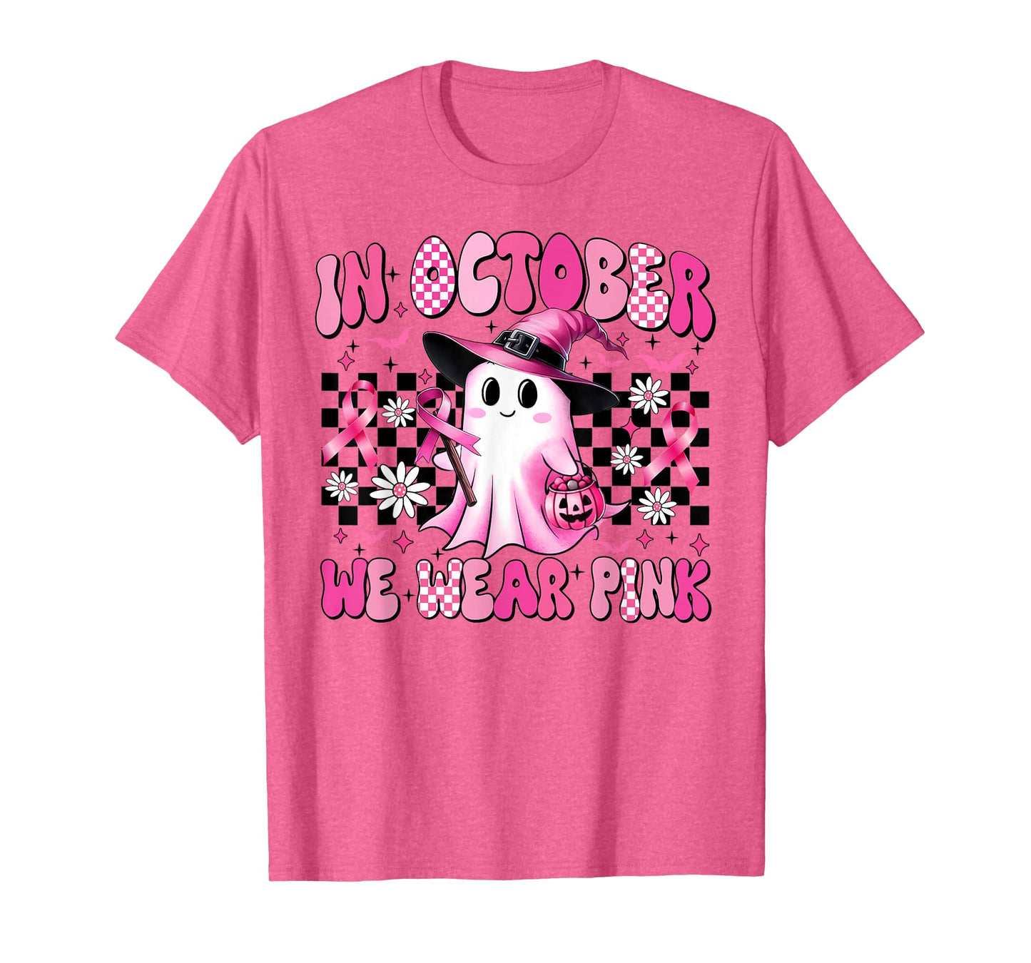in October We Wear Pink Breast Cancer Awareness Halloween T-Shirt