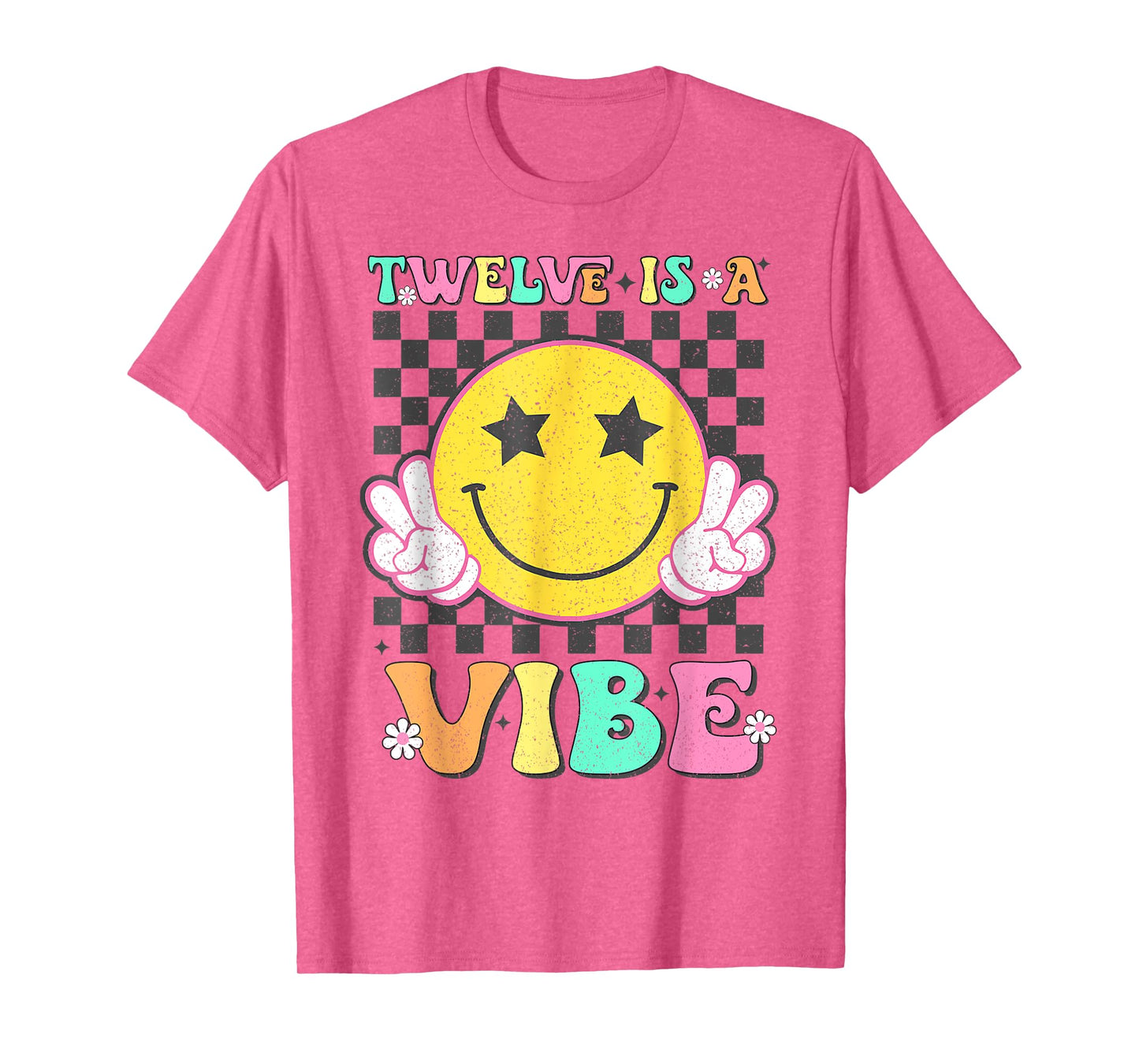 Twelve Is A Vibe 12th Birthday Groovy Smile Face 12Years Old T-Shirt