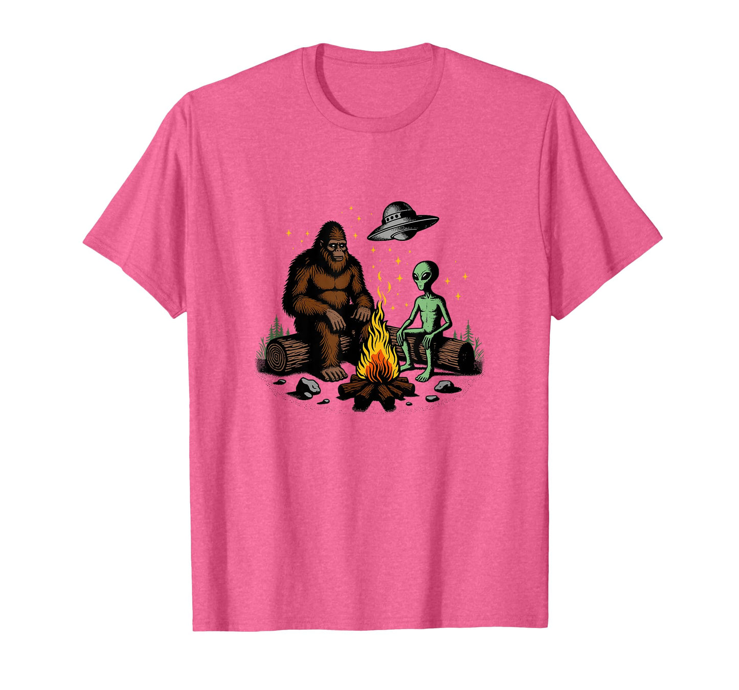 Bigfoot And Alien Campfire Gifts For Outdoor Lovers T-Shirt