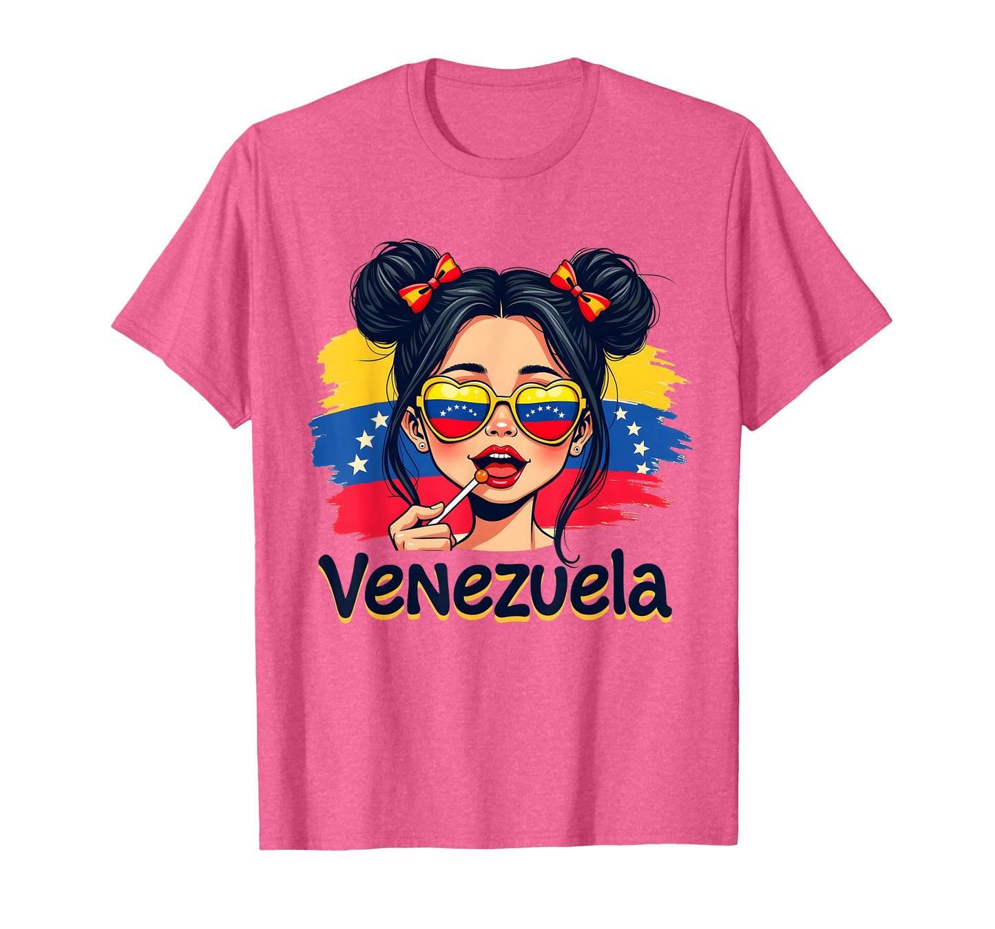 Messy Bun Girl Venezuela Pride Latina Venezuelan Women Girls T-Shirt