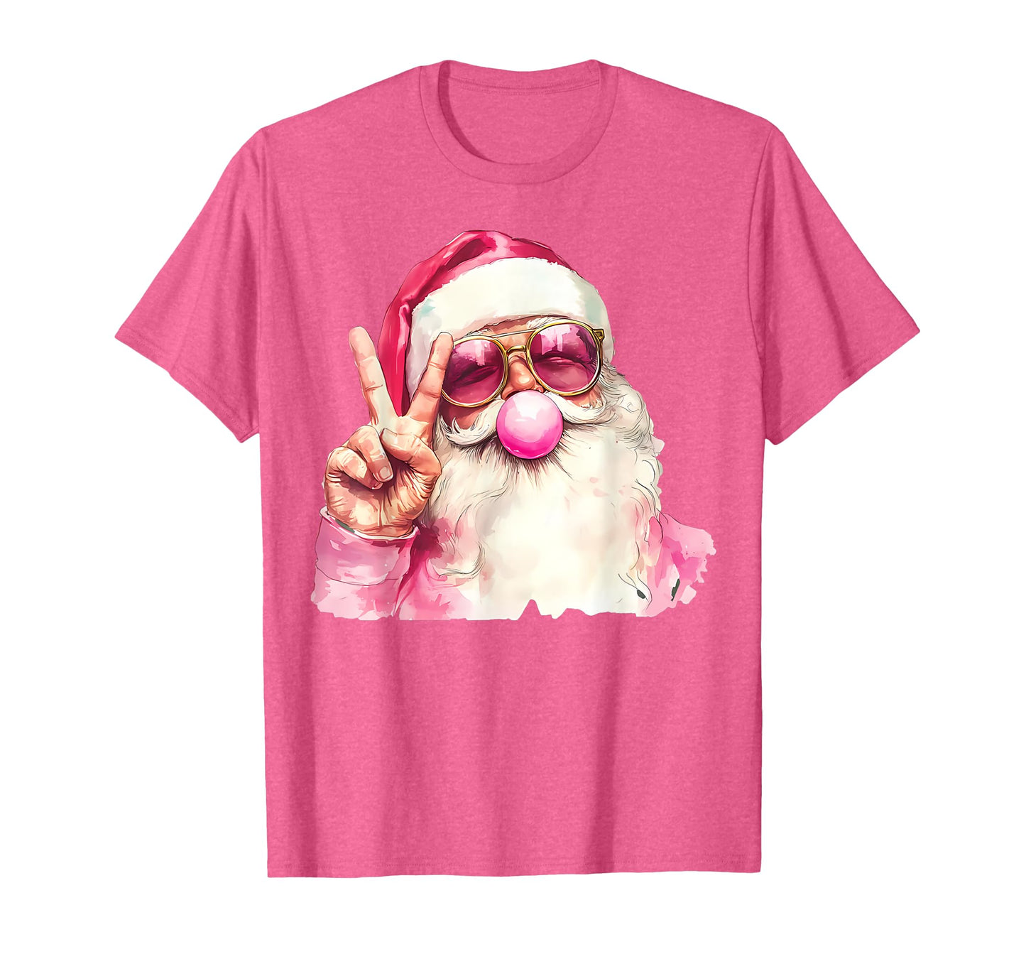 Santa Claus Blowing Bubble Gum Pink Sunglasses Christmas T-Shirt