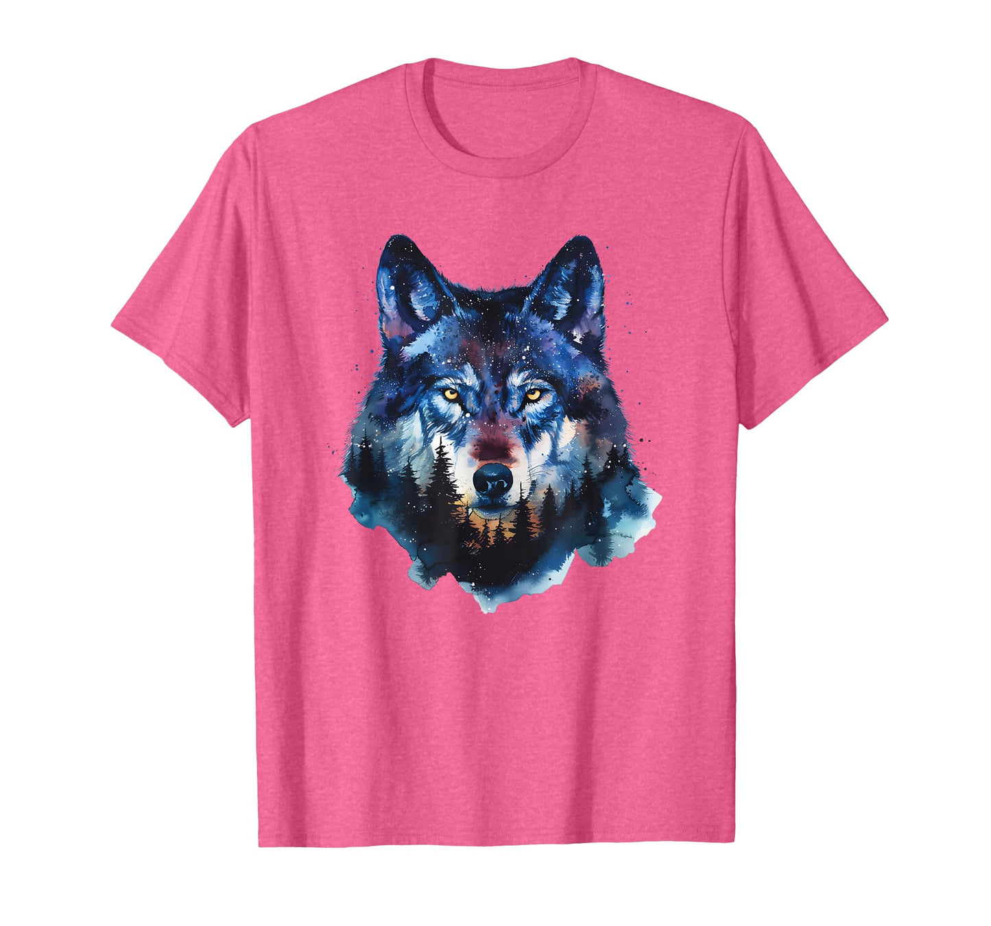 Wolf Splash Art Animal Face Forest Landscape Wolf T-Shirt